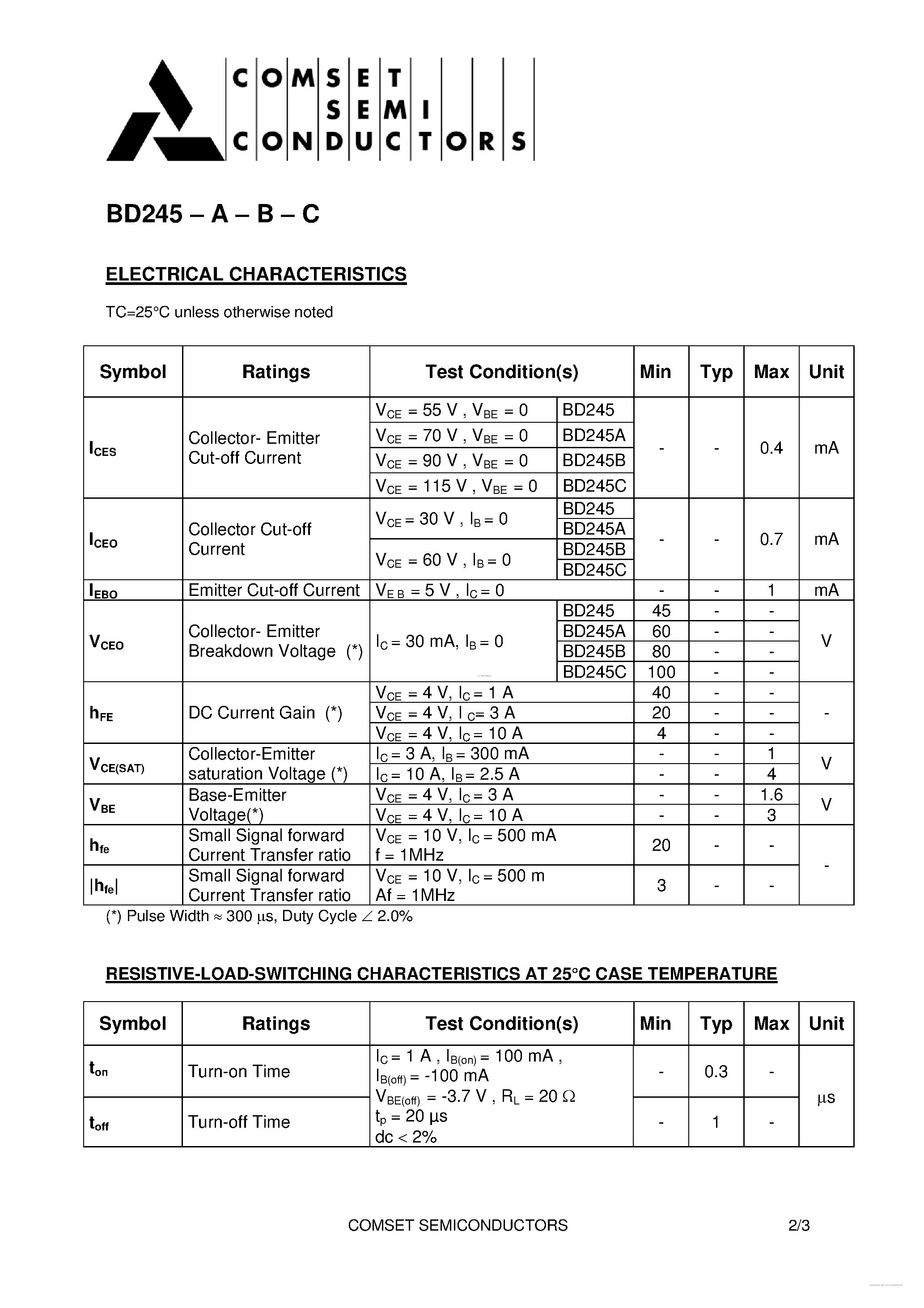 Даташит BD245 - NPN SILICON POWER TRANSISTORS страница 2