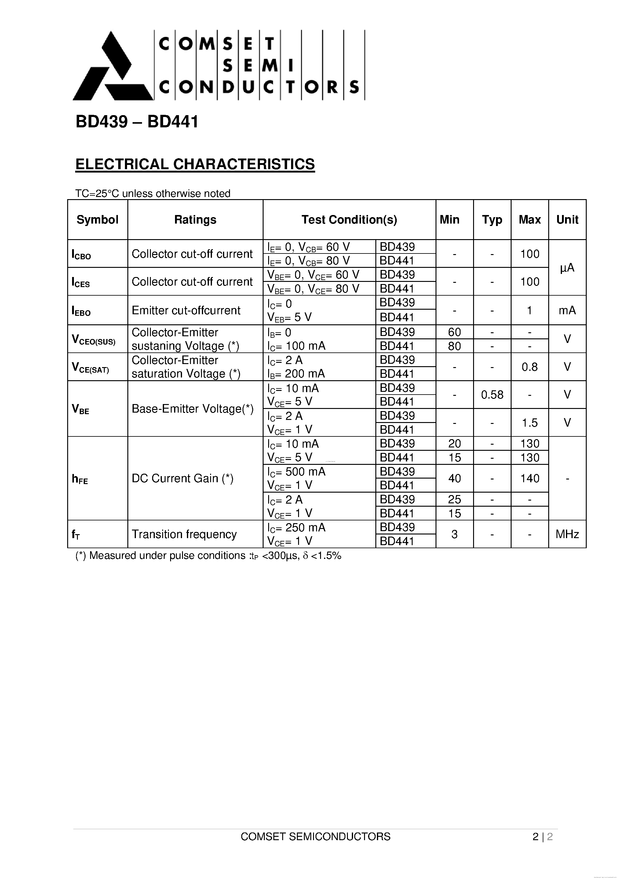 Даташит на микросхему BD439 страница 2 Даташит BD439 - (BD439 / BD441) Silicon NPN Power Transistors страница 2