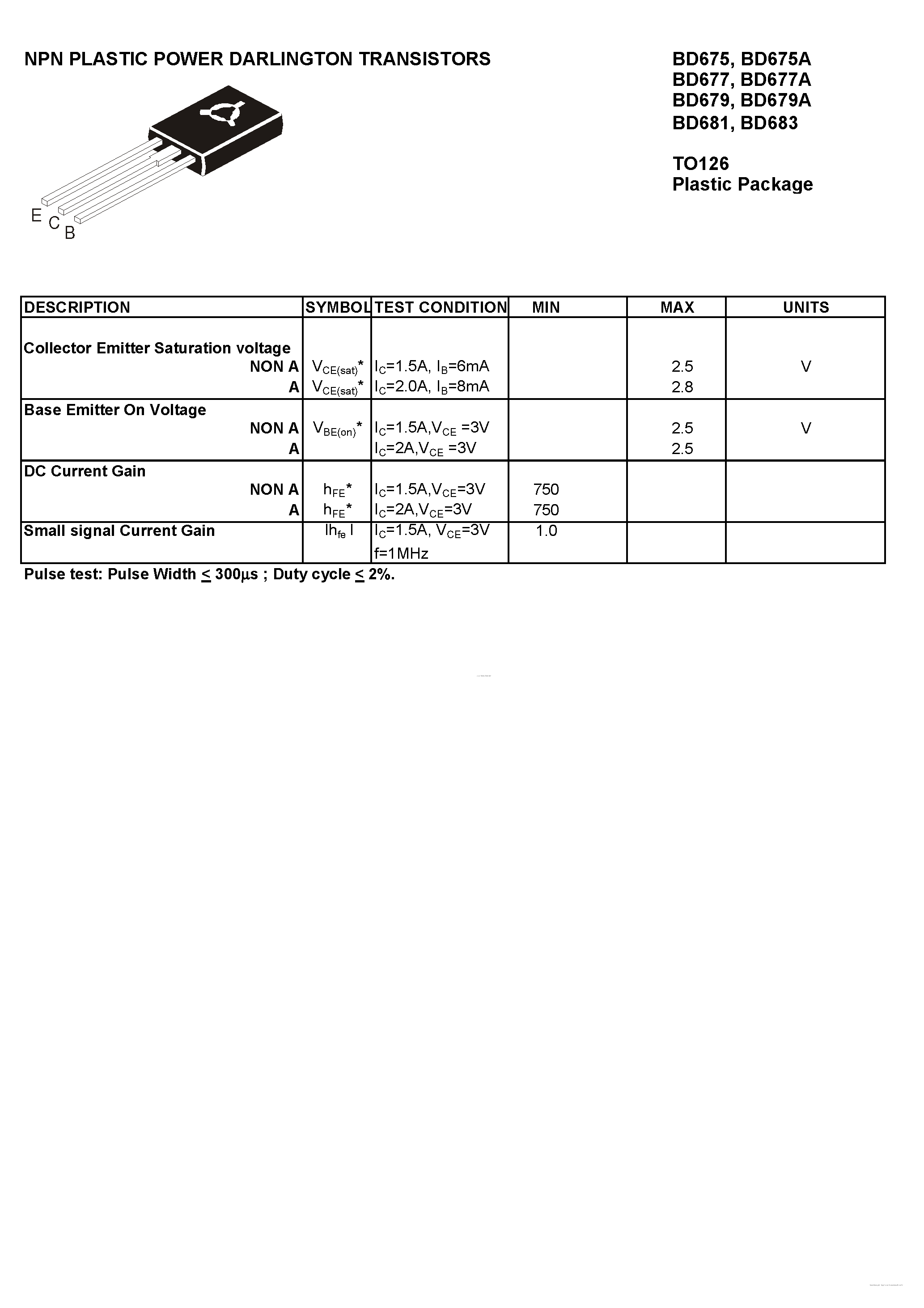 Даташит BD675 - (BD675 - BD683) NPN PLASTIC POWER DARLINGTON TRANSISTORS страница 2