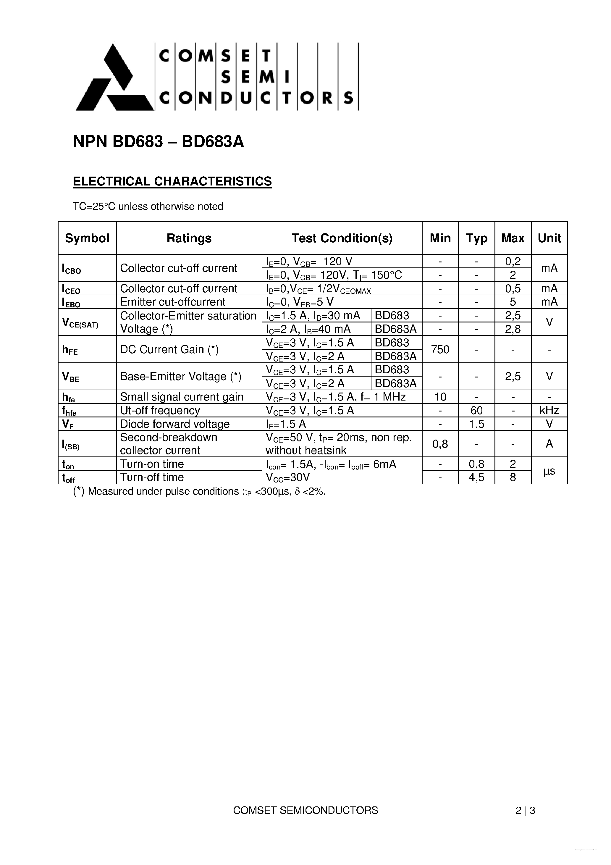 Даташит BD683 - SILICON DARLINGTON POWER TRANSISTORS страница 2