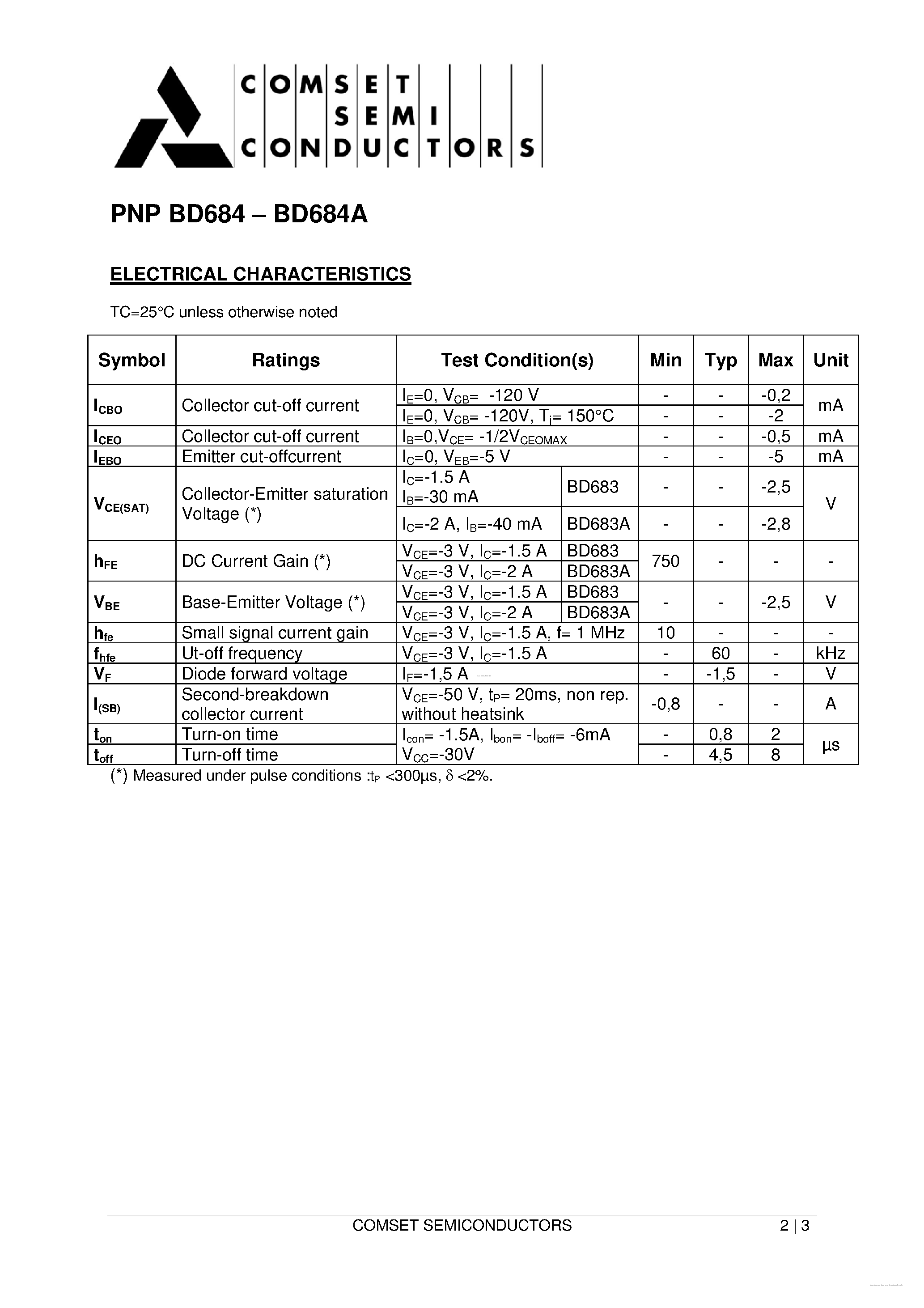Даташит BD684 - SILICON DARLINGTON POWER TRANSISTORS страница 2
