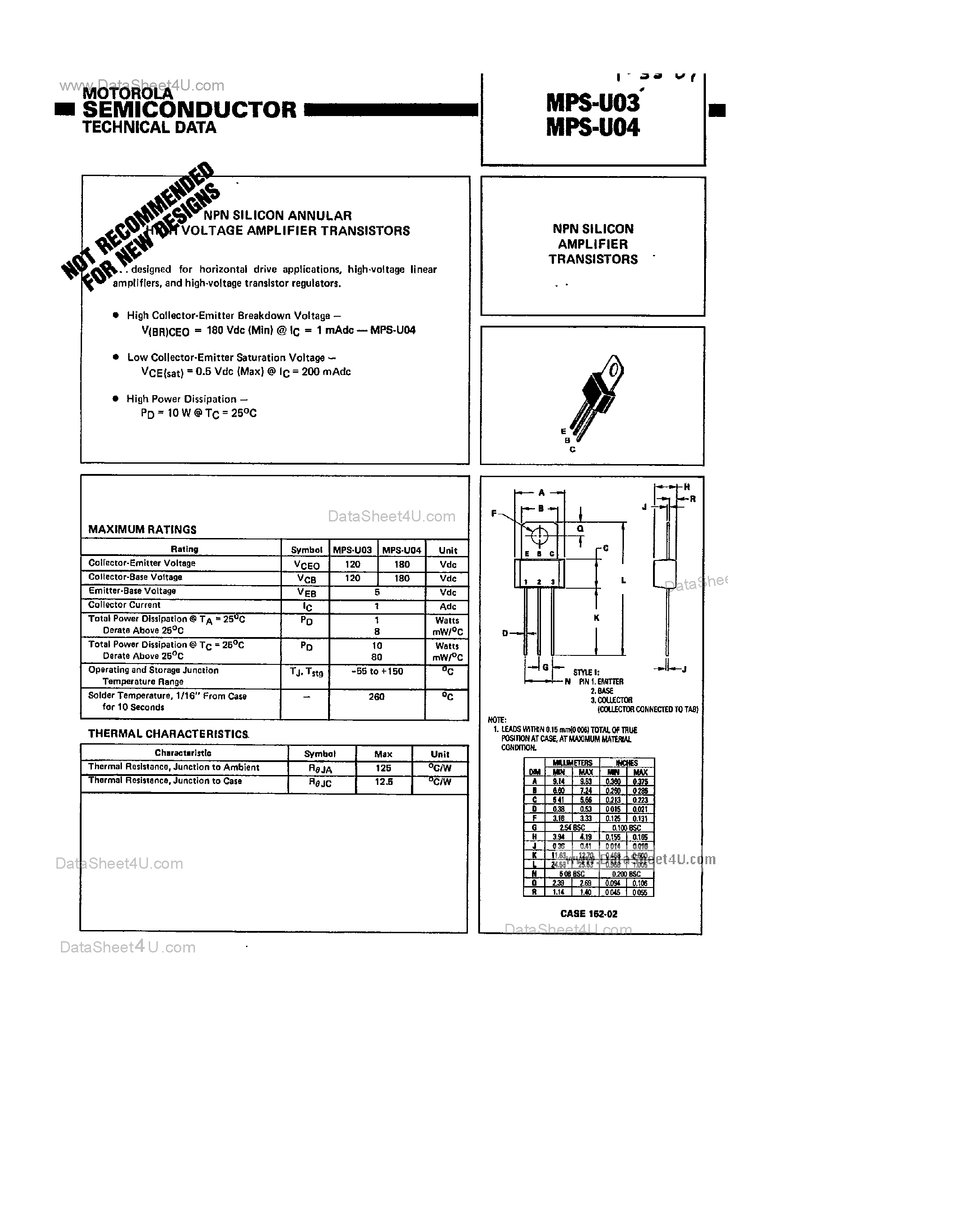 Даташит на микросхему MPS-U03 страница 1 Даташит MPS-U03 - (MPS-U03 / MPS-U04) NPN SIlicon Amplifier Transistors страница 1