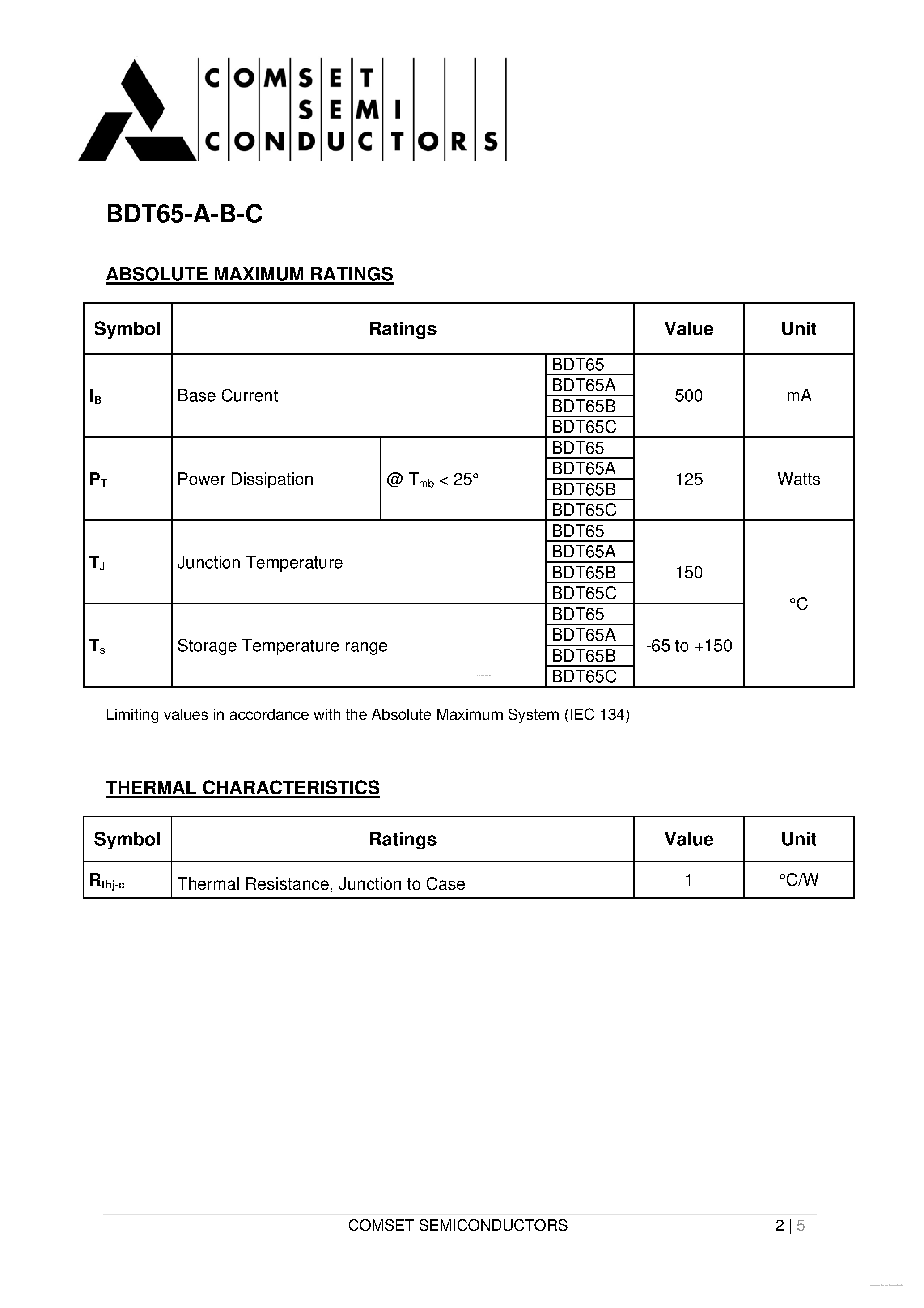 Даташит BDT65 - SILICON DARLINGTON POWER TRANSISTORS страница 2