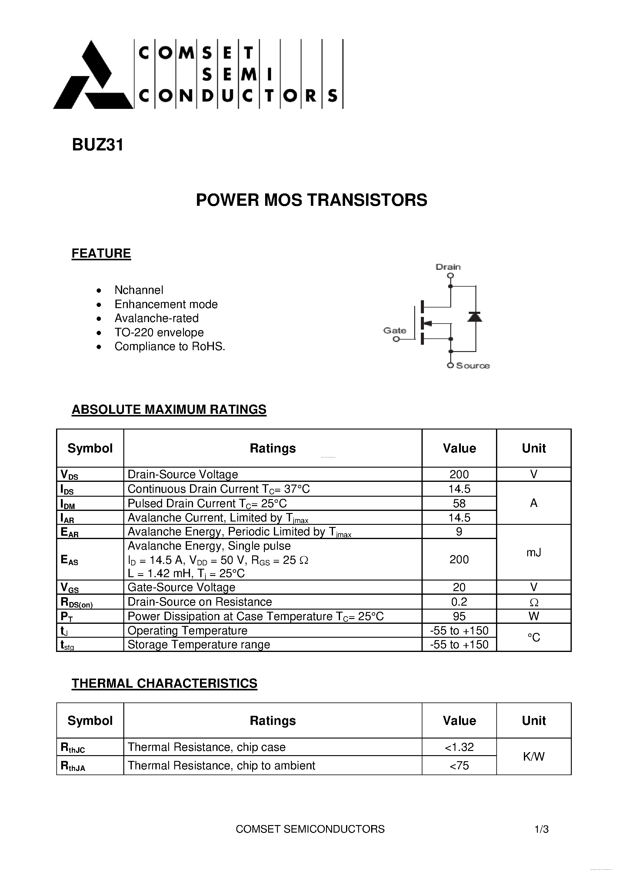 Datasheet BUZ31 page 1 Datasheet BUZ31 - page 1