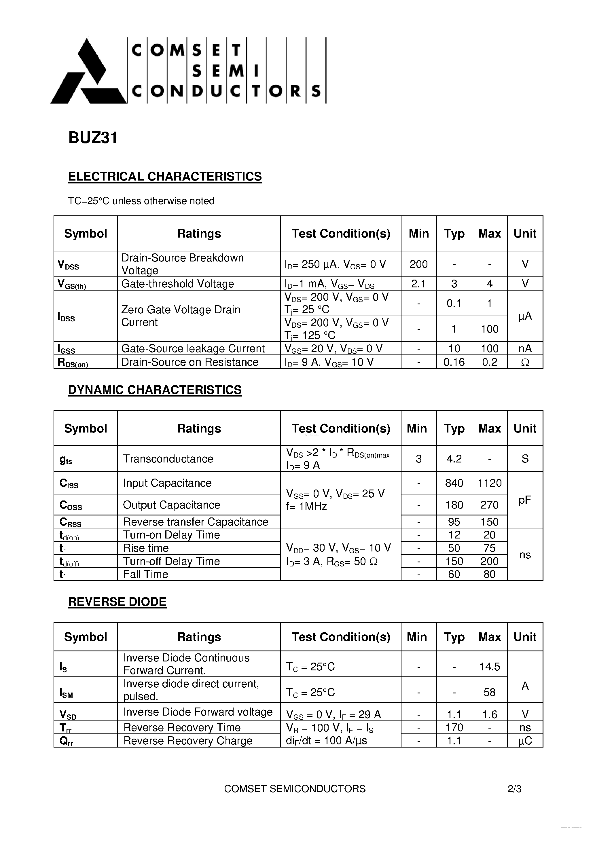 Datasheet BUZ31 page 2 Datasheet BUZ31 - page 2