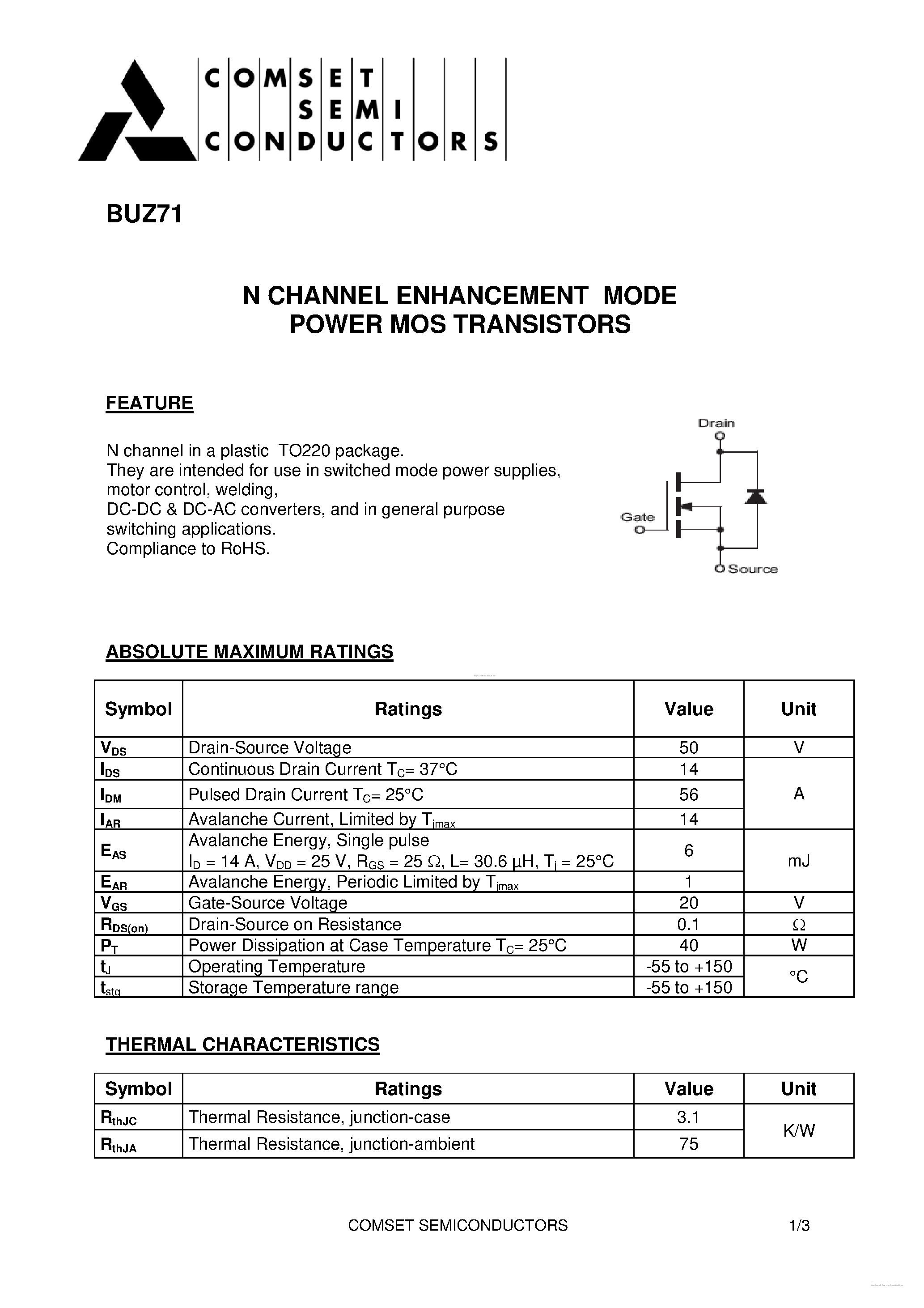 Datasheet BUZ71 page 1 Datasheet BUZ71 - page 1