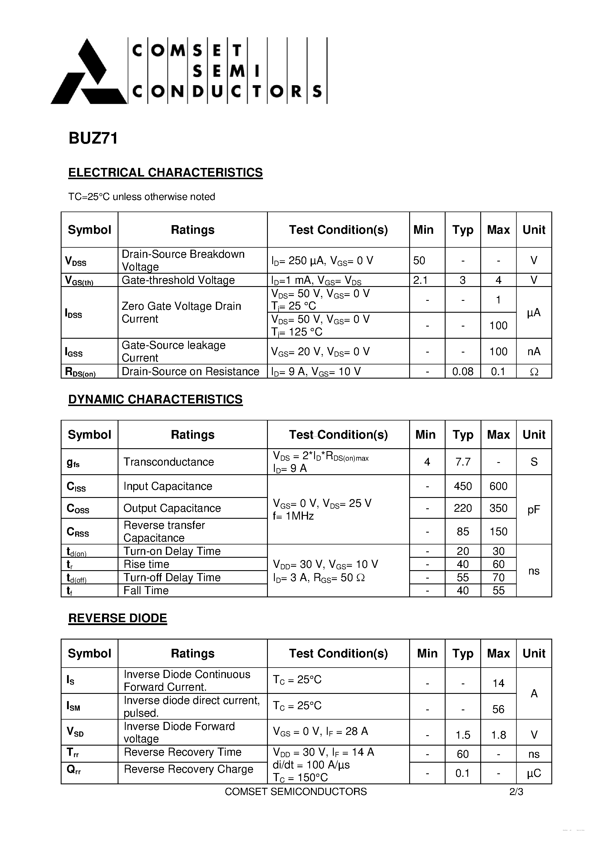 Datasheet BUZ71 page 2 Datasheet BUZ71 - page 2