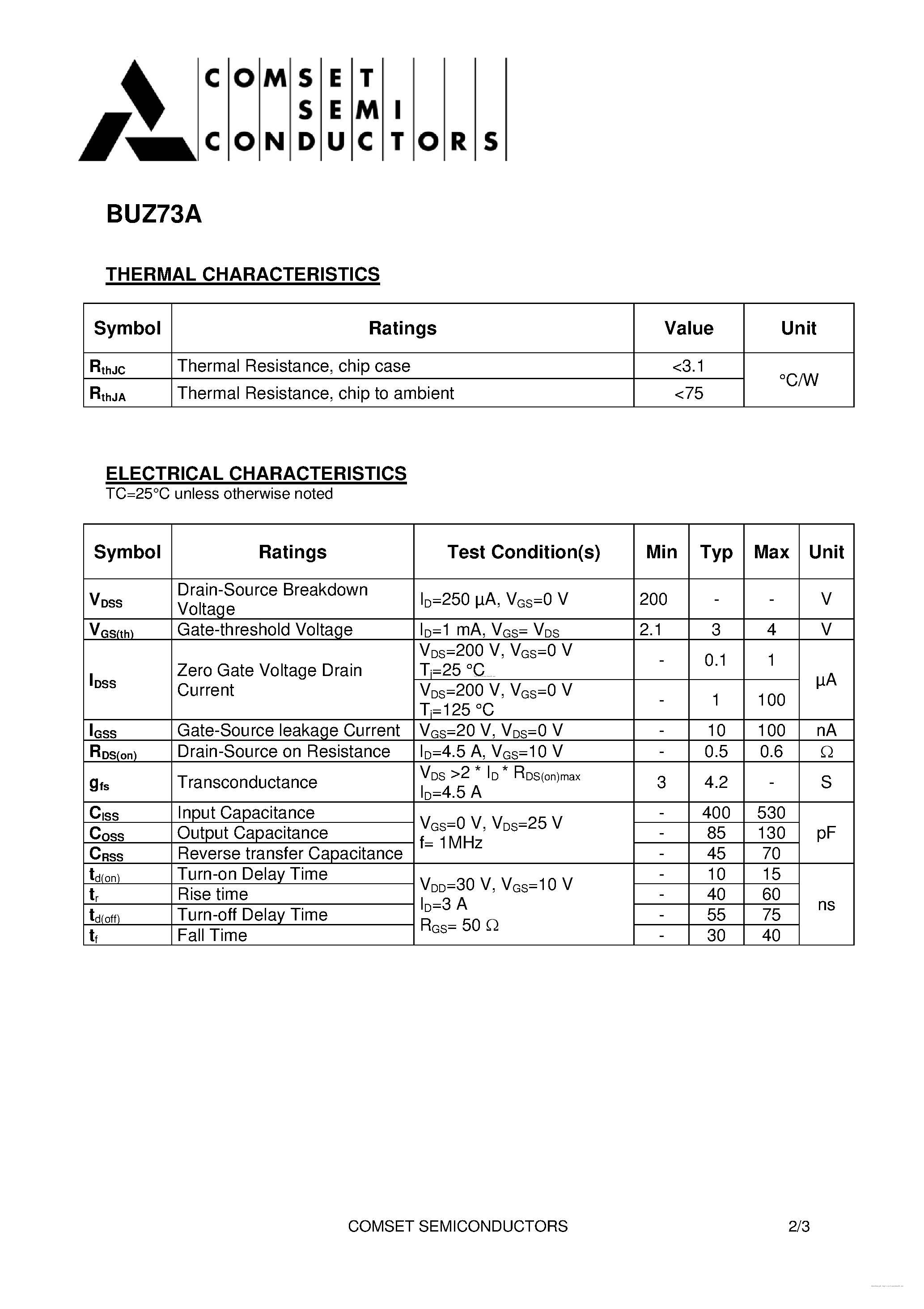 Datasheet BUZ73A page 2 Datasheet BUZ73A - page 2