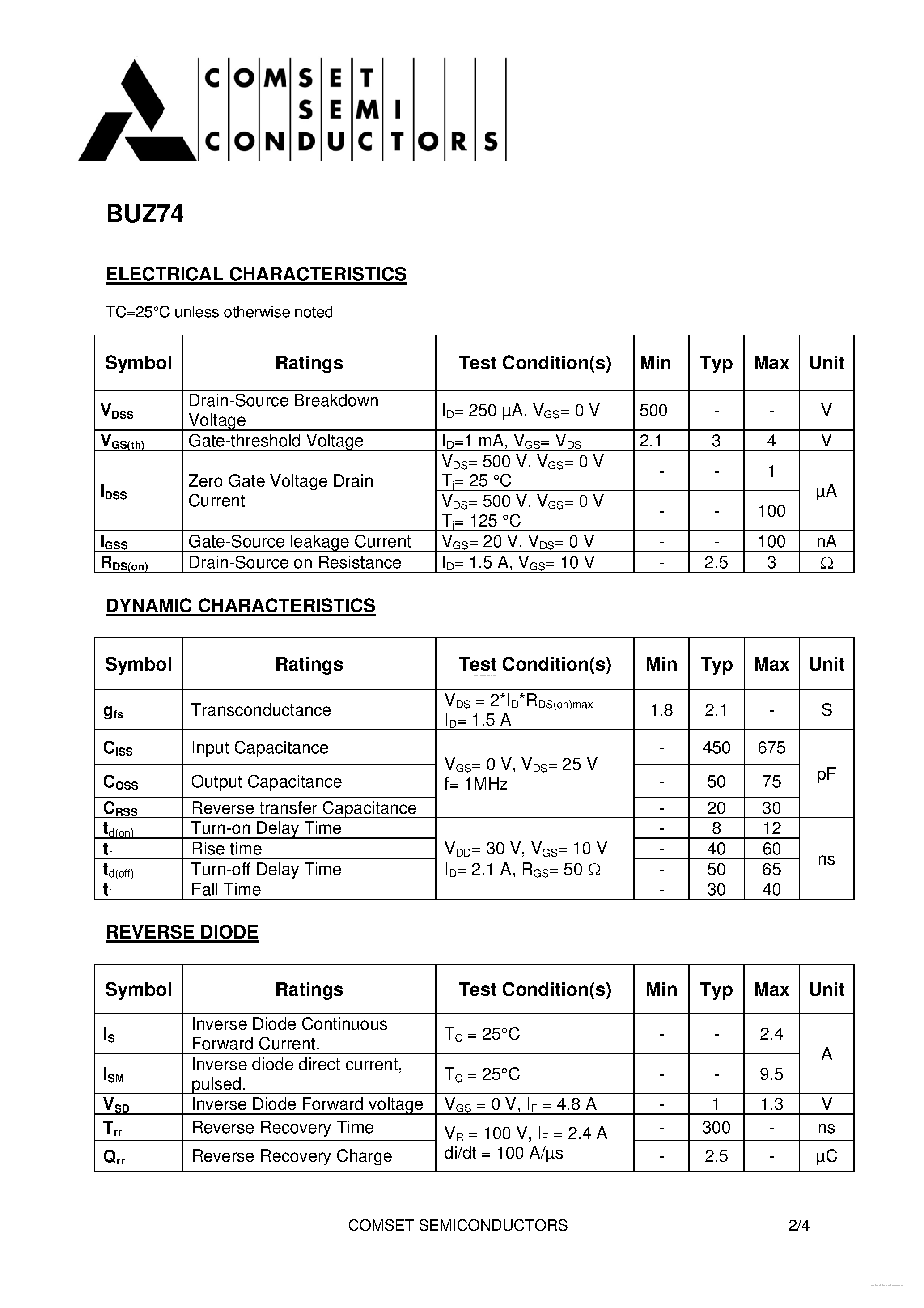 Datasheet BUZ74 page 2 Datasheet BUZ74 - page 2