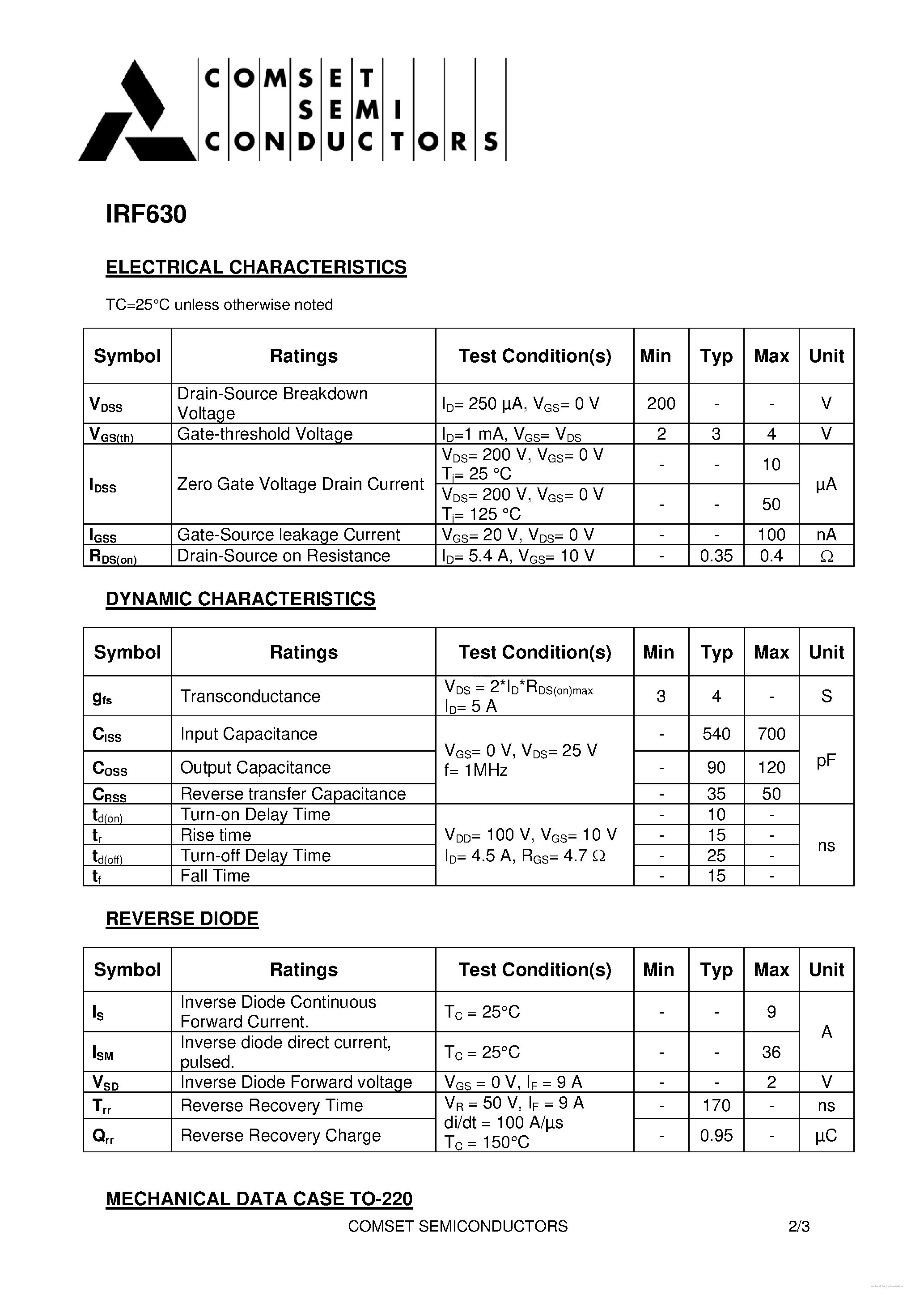 Datasheet IRF630 - page 2