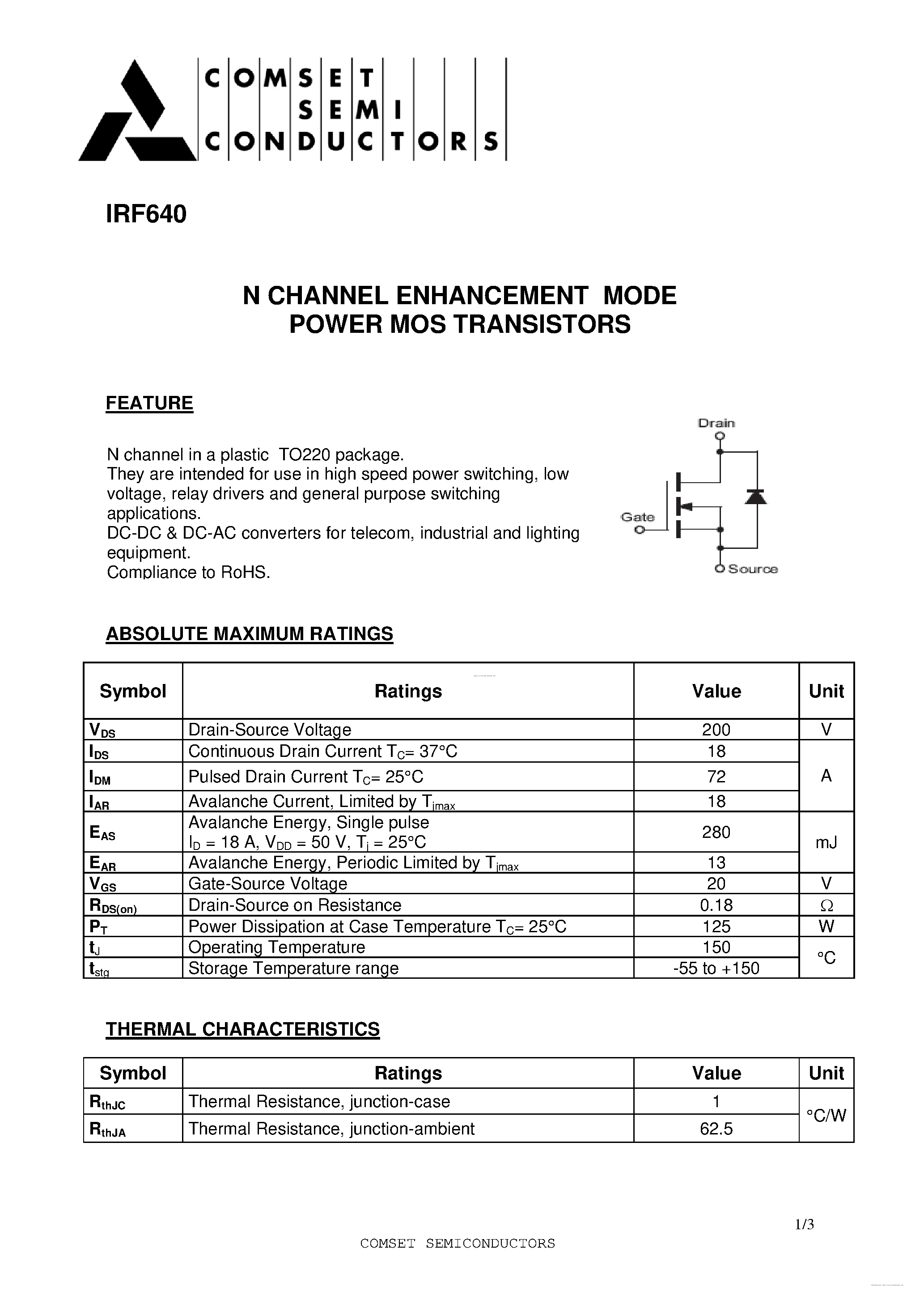 Datasheet IRF640 - page 1