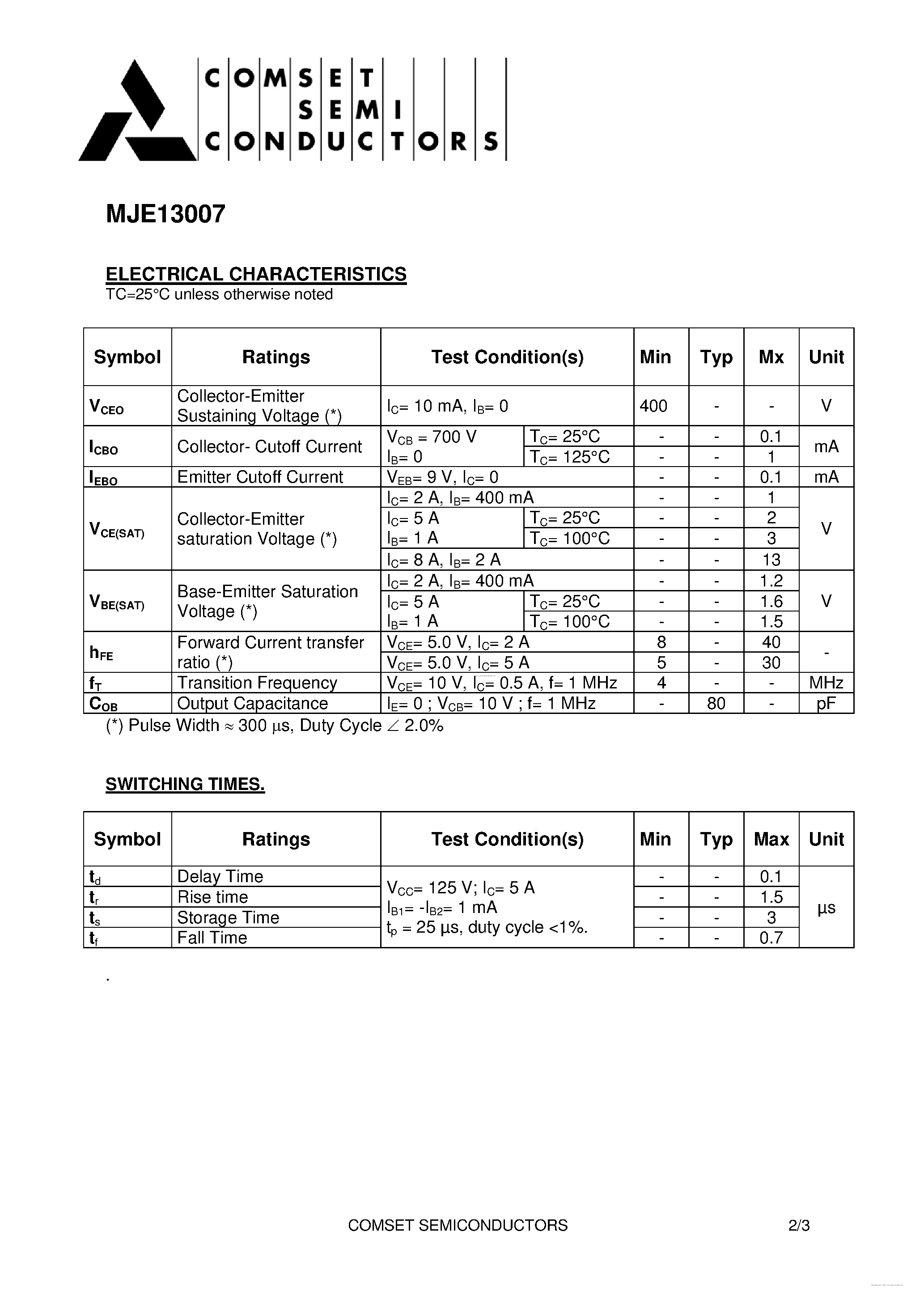 Даташит на микросхему MJE13007 страница 2 Даташит MJE13007 - страница 2