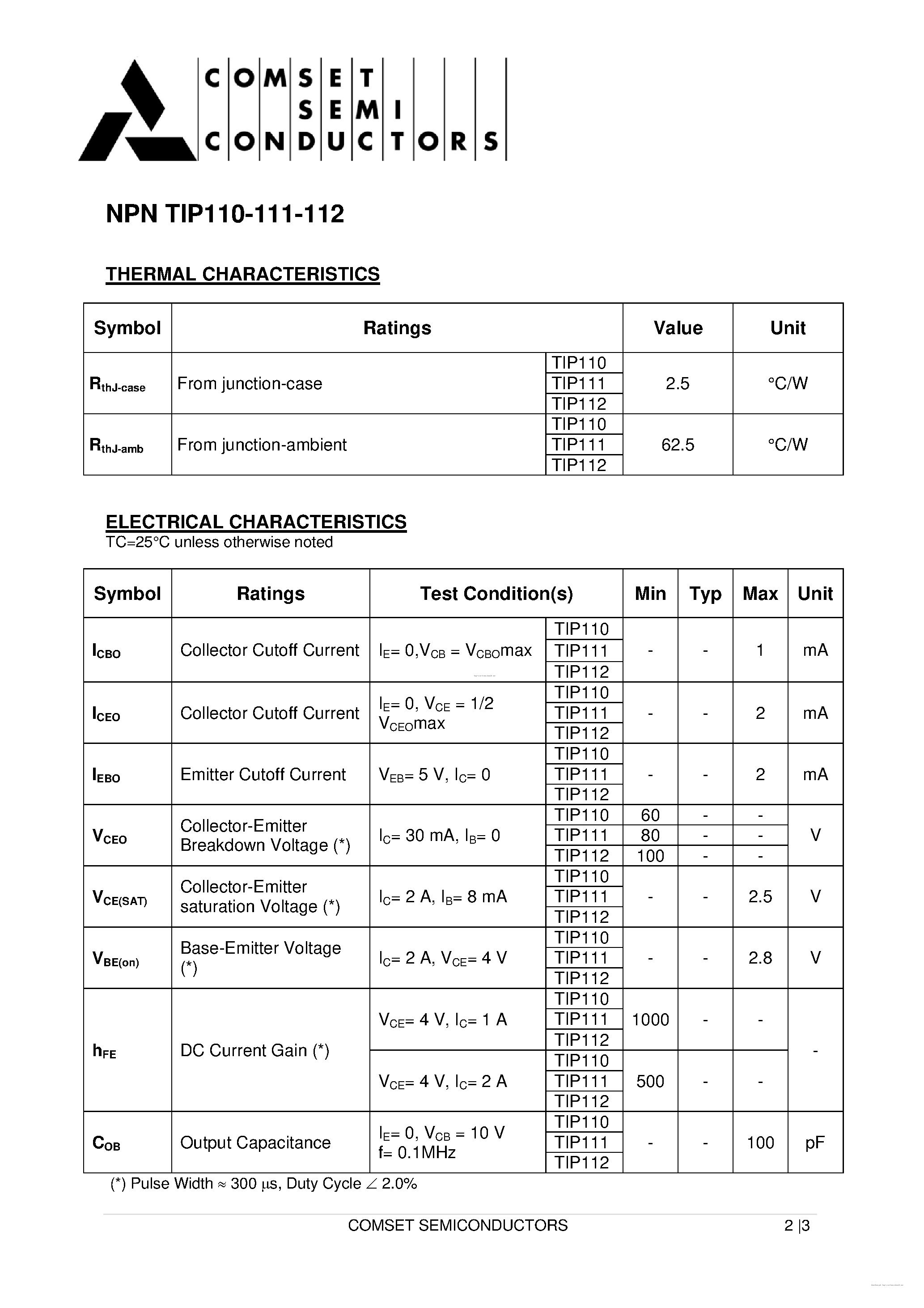 Datasheet TIP110 page 2 Datasheet TIP110 - page 2