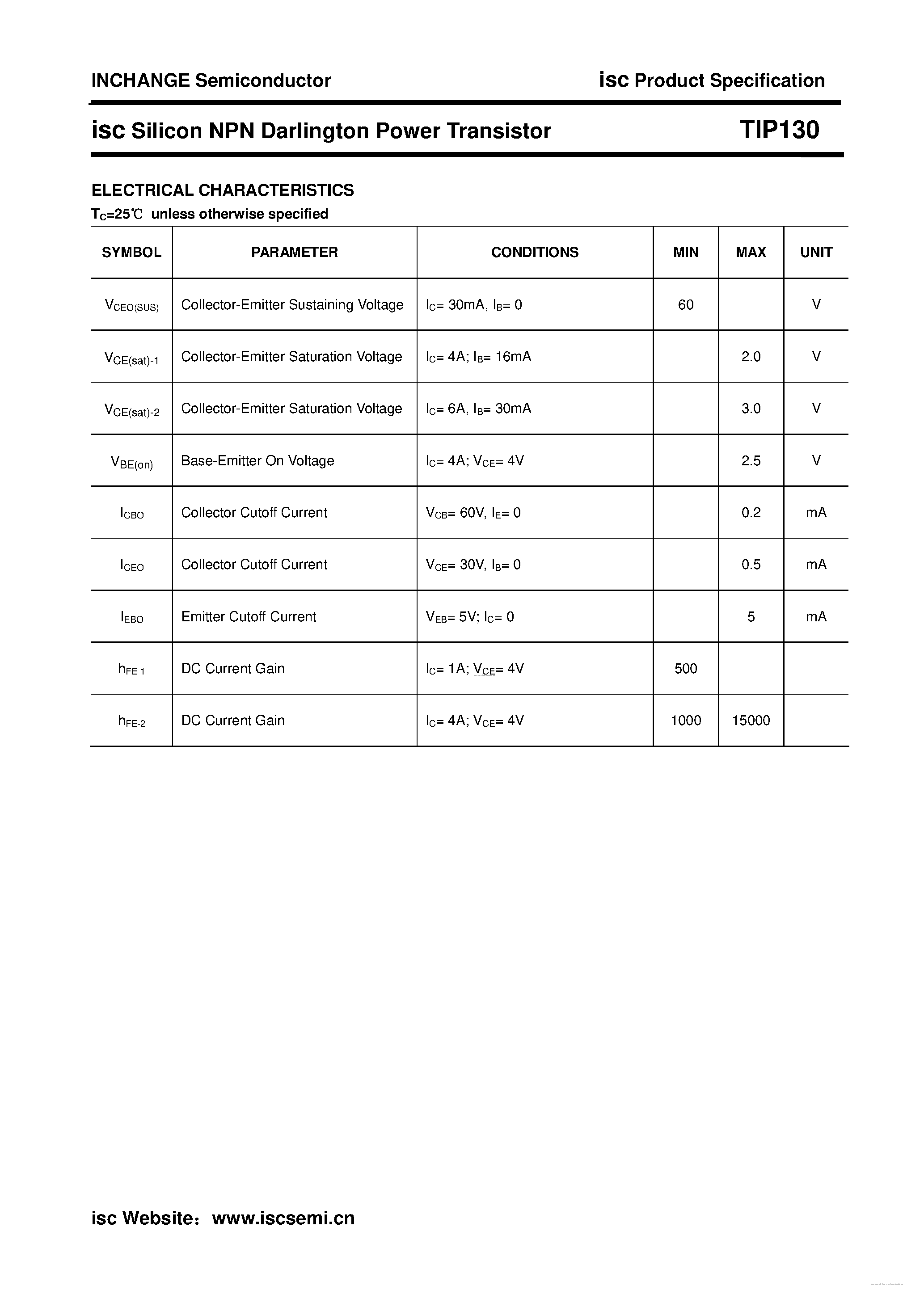 Datasheet TIP130 - page 2