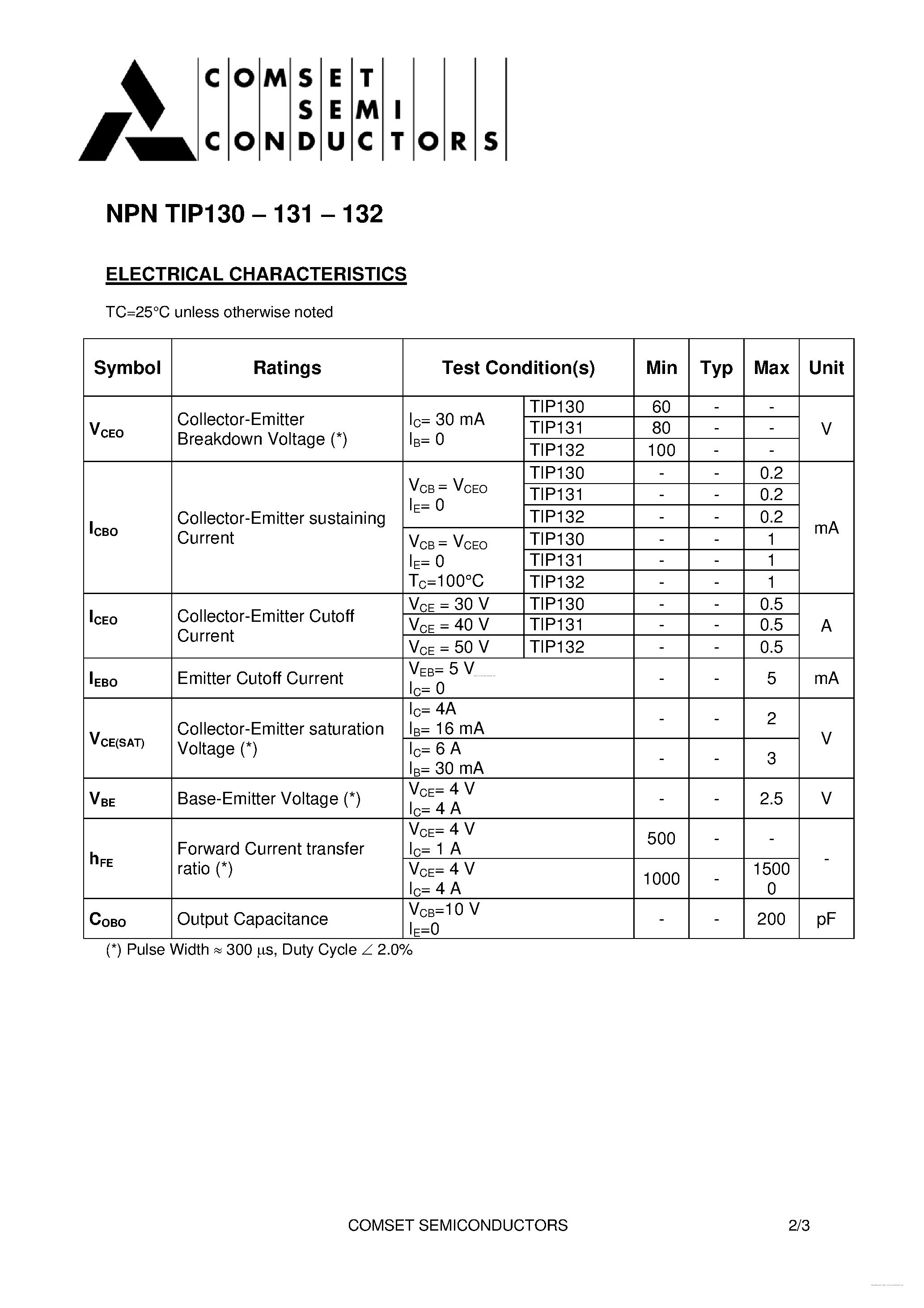 Datasheet TIP130 page 2 Datasheet TIP130 - page 2