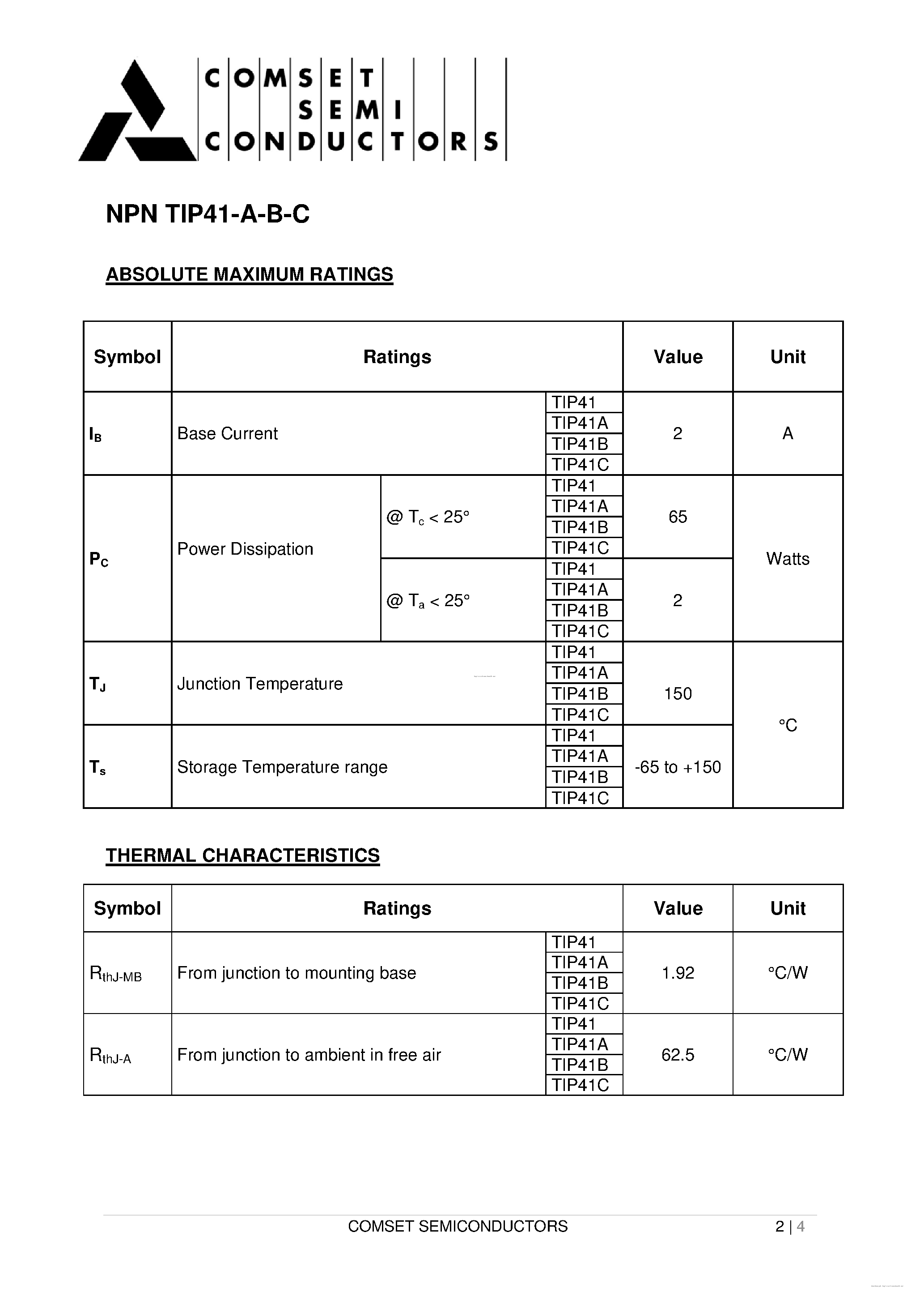 Datasheet TIP41 - page 2