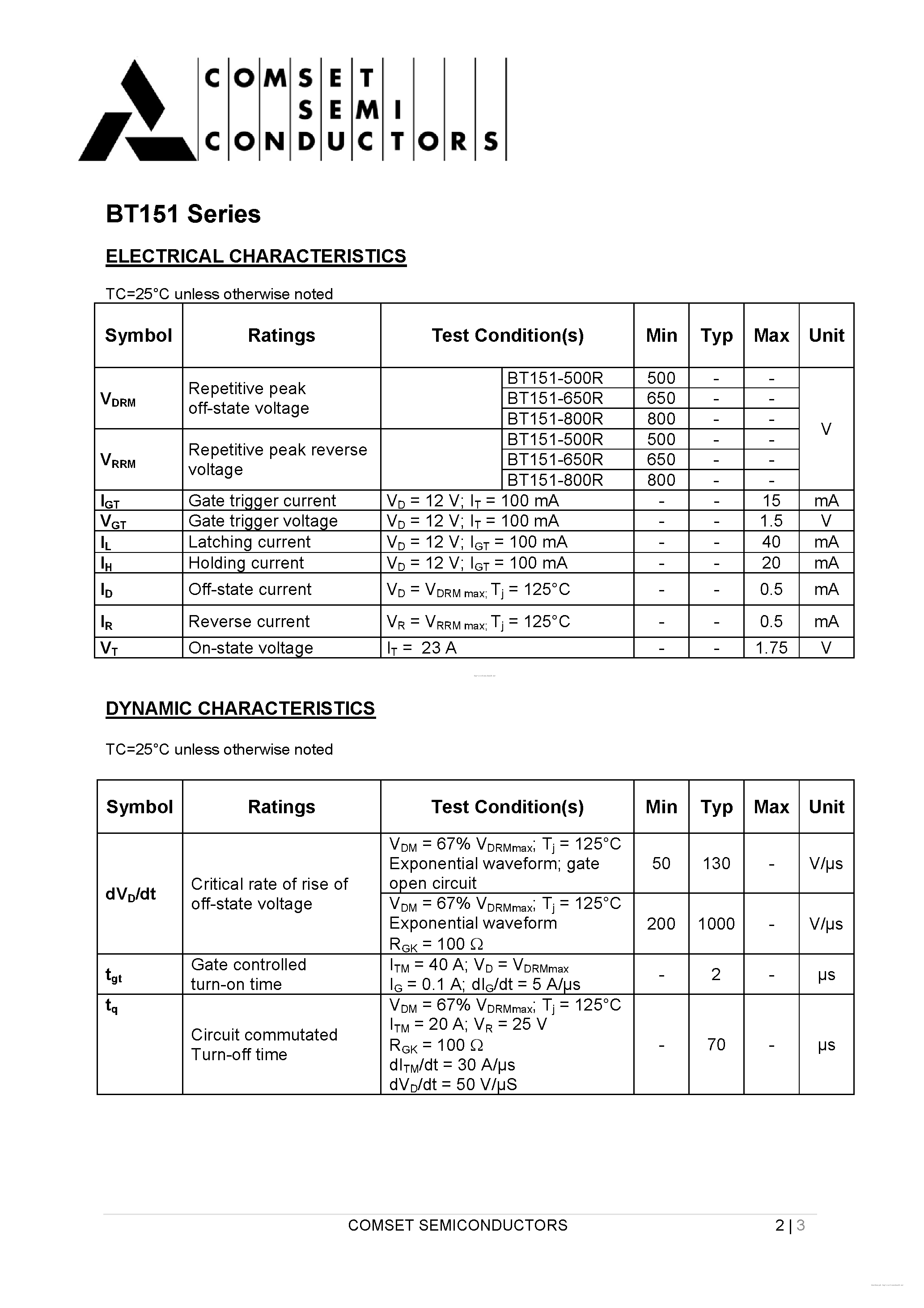Даташит на микросхему BT151 страница 2 Даташит BT151 - страница 2