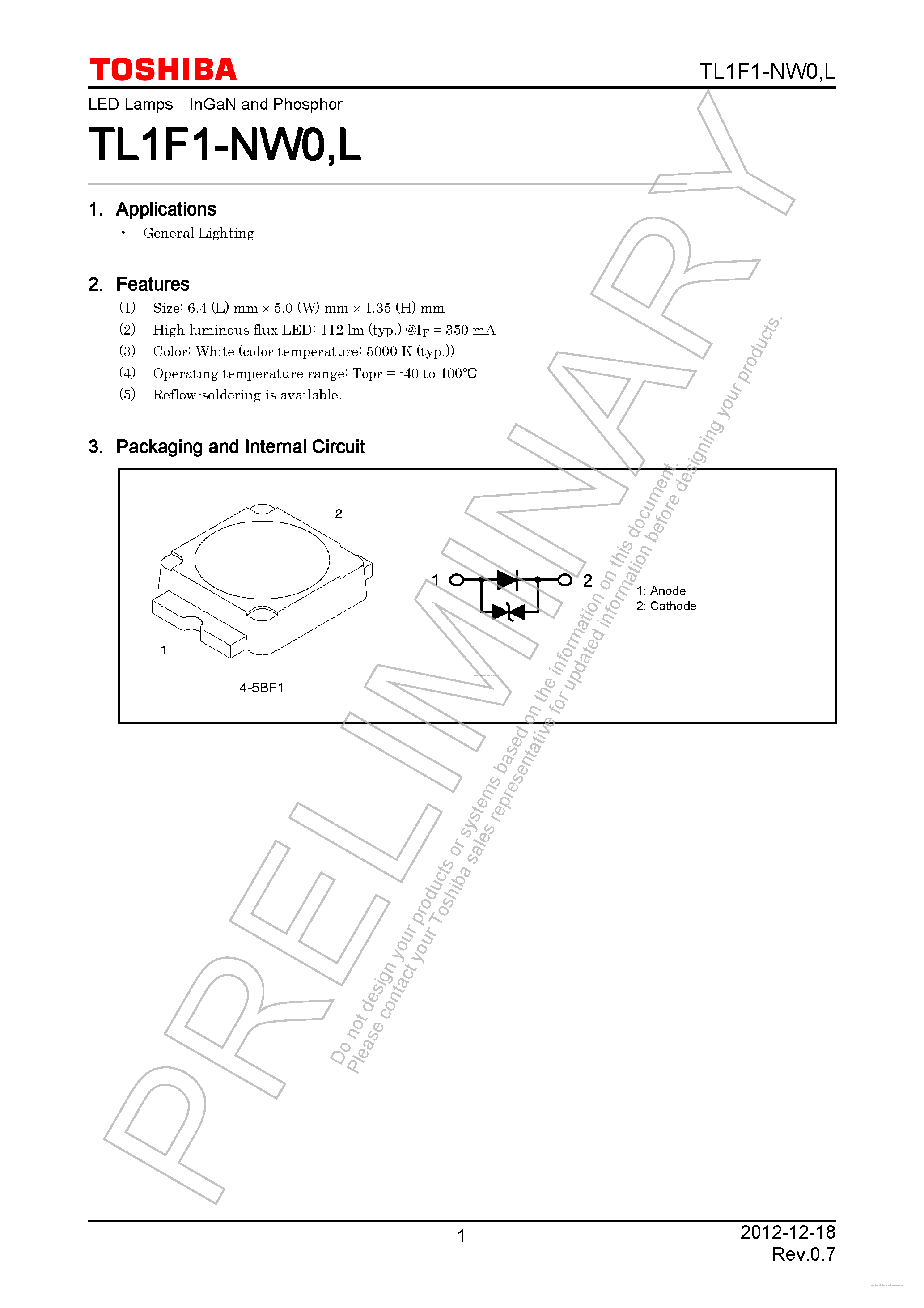 Datasheet TL1F1-NW0 page 1 Datasheet TL1F1-NW0 - page 1