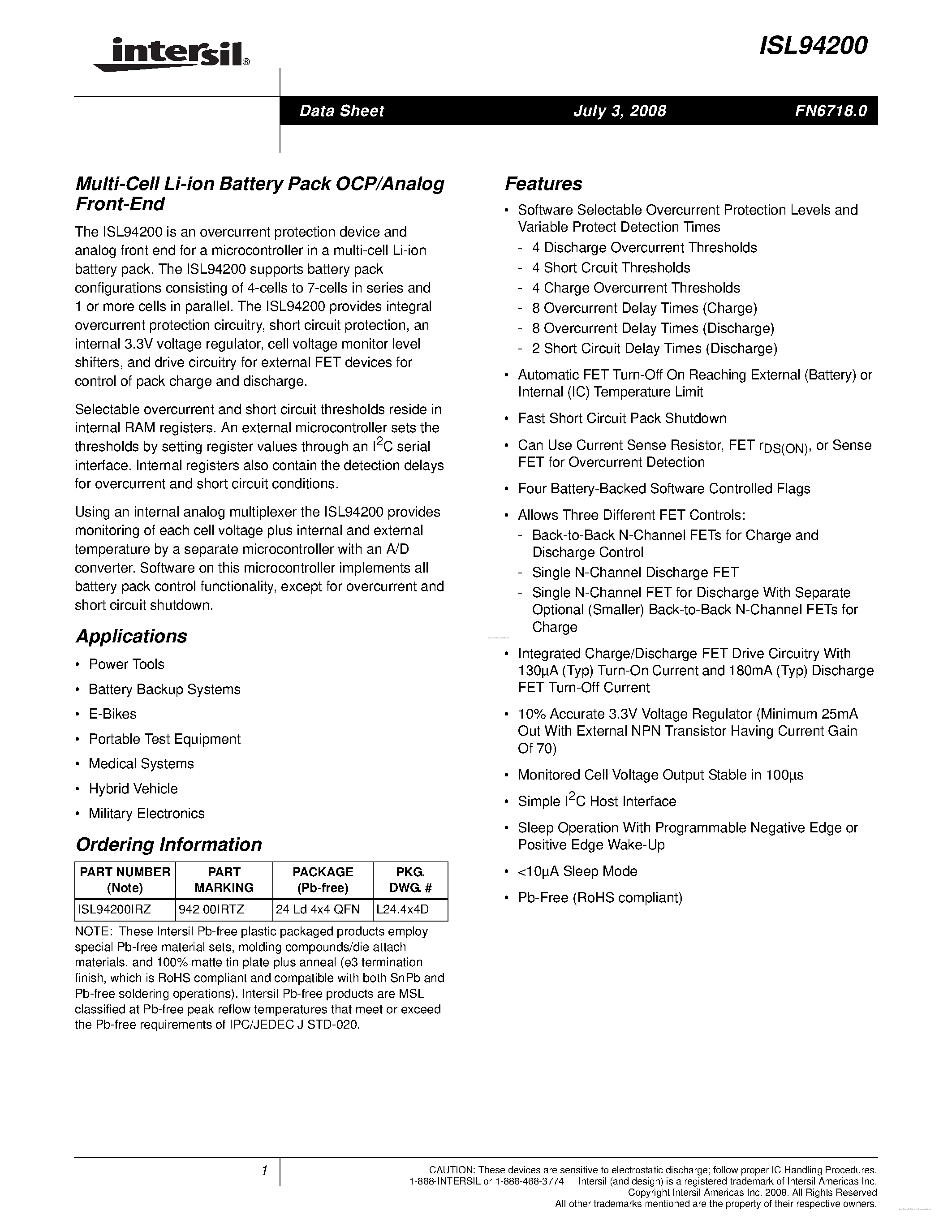 Datasheet ISL94200 - page 1