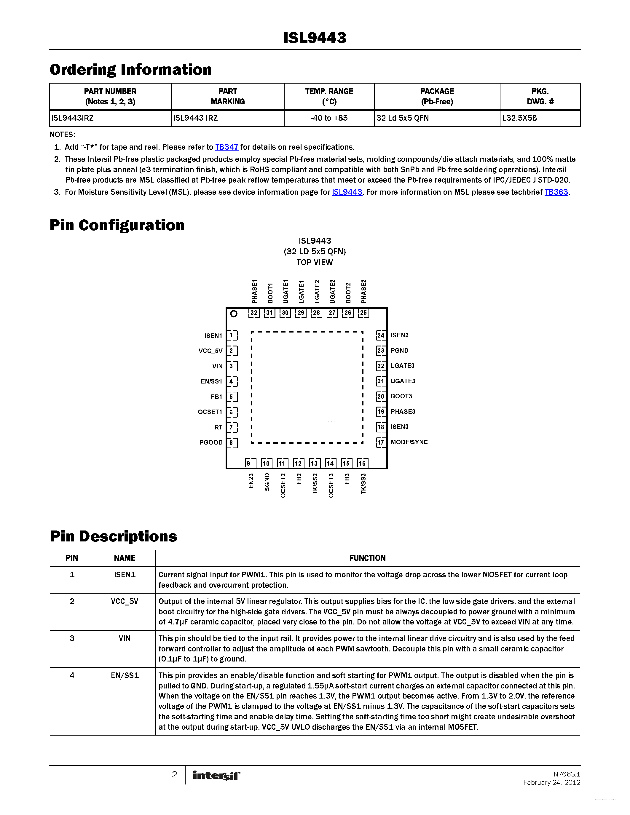 Datasheet ISL9443 - page 2