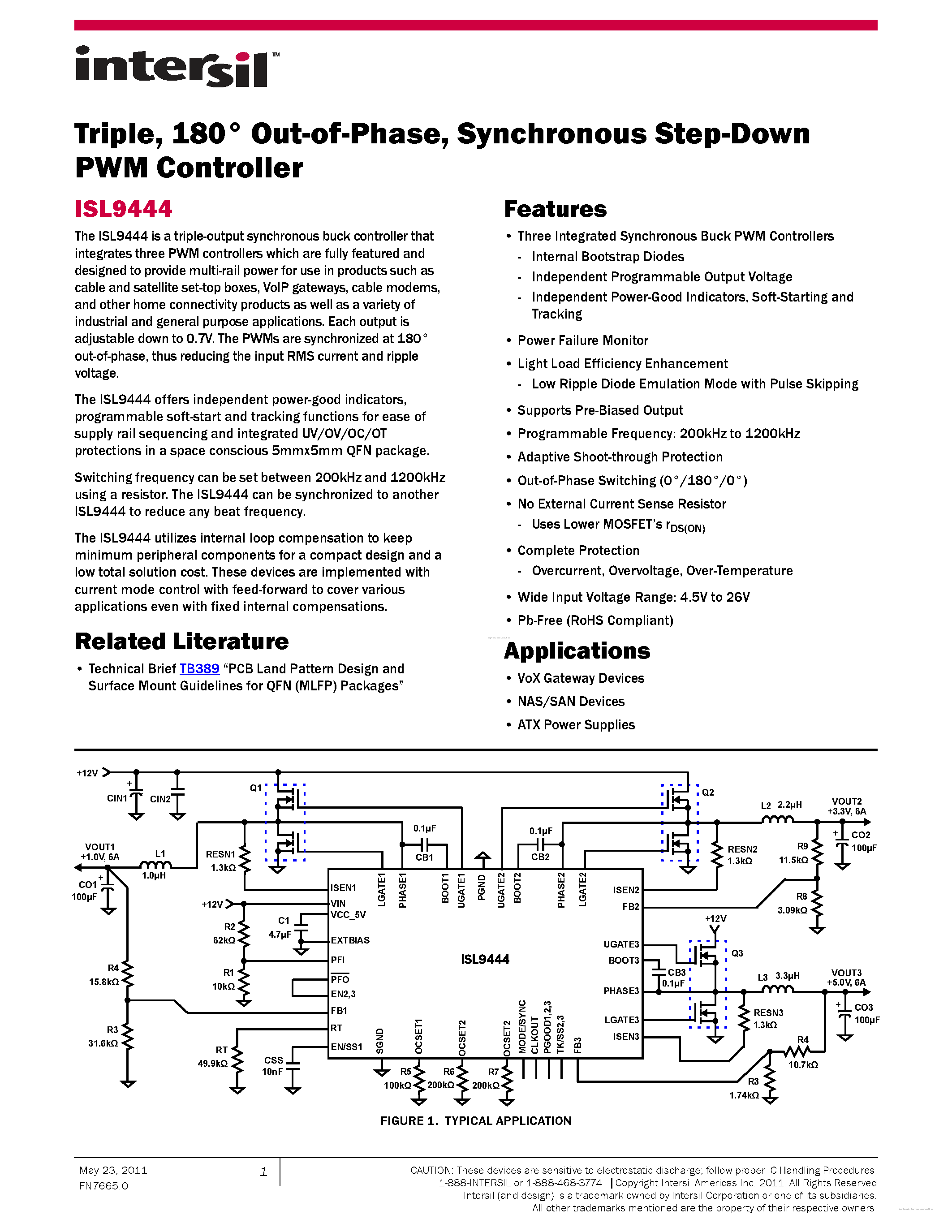 Datasheet ISL9444 page 1 Datasheet ISL9444 - page 1