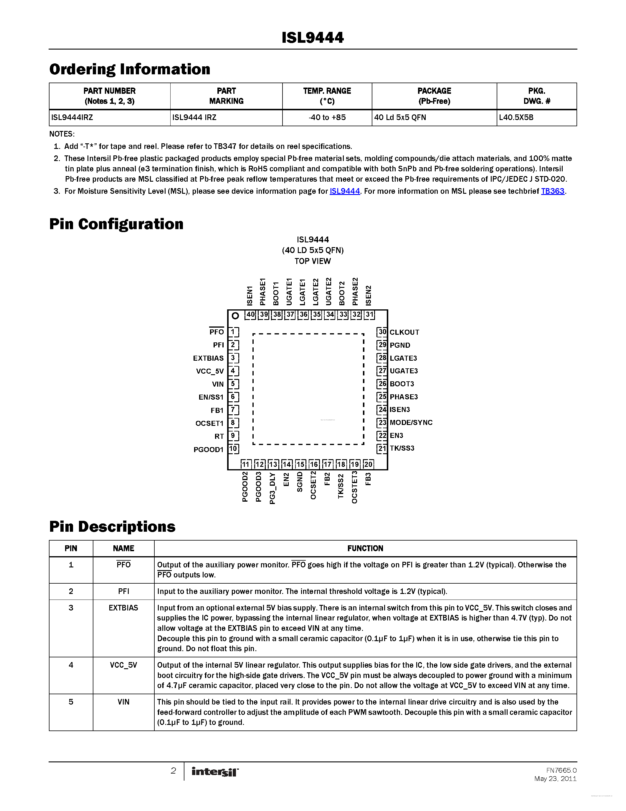 Datasheet ISL9444 - page 2