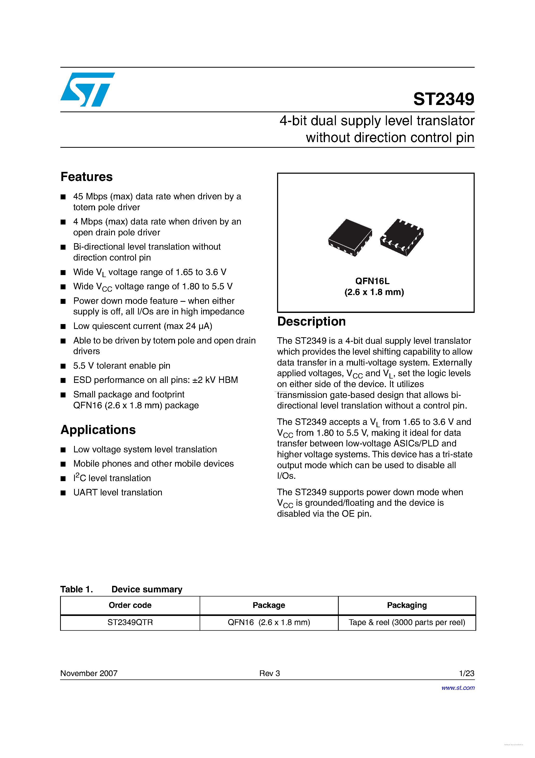 Datasheet ST2349 page 1 Datasheet ST2349 - page 1