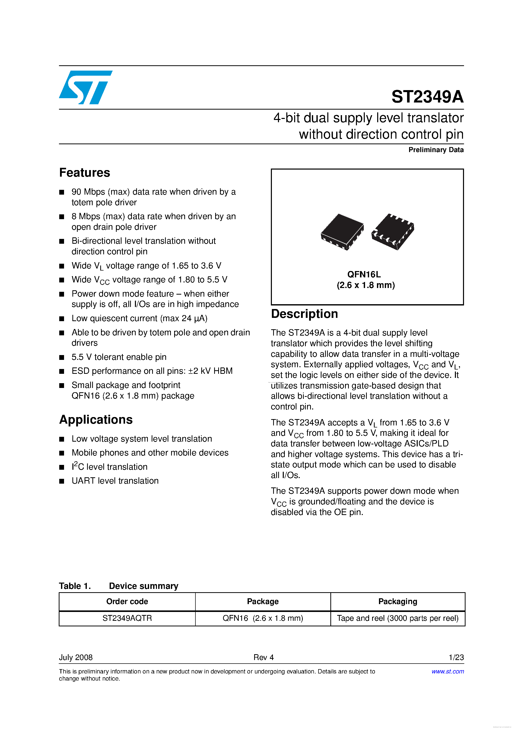 Datasheet ST2349A - page 1