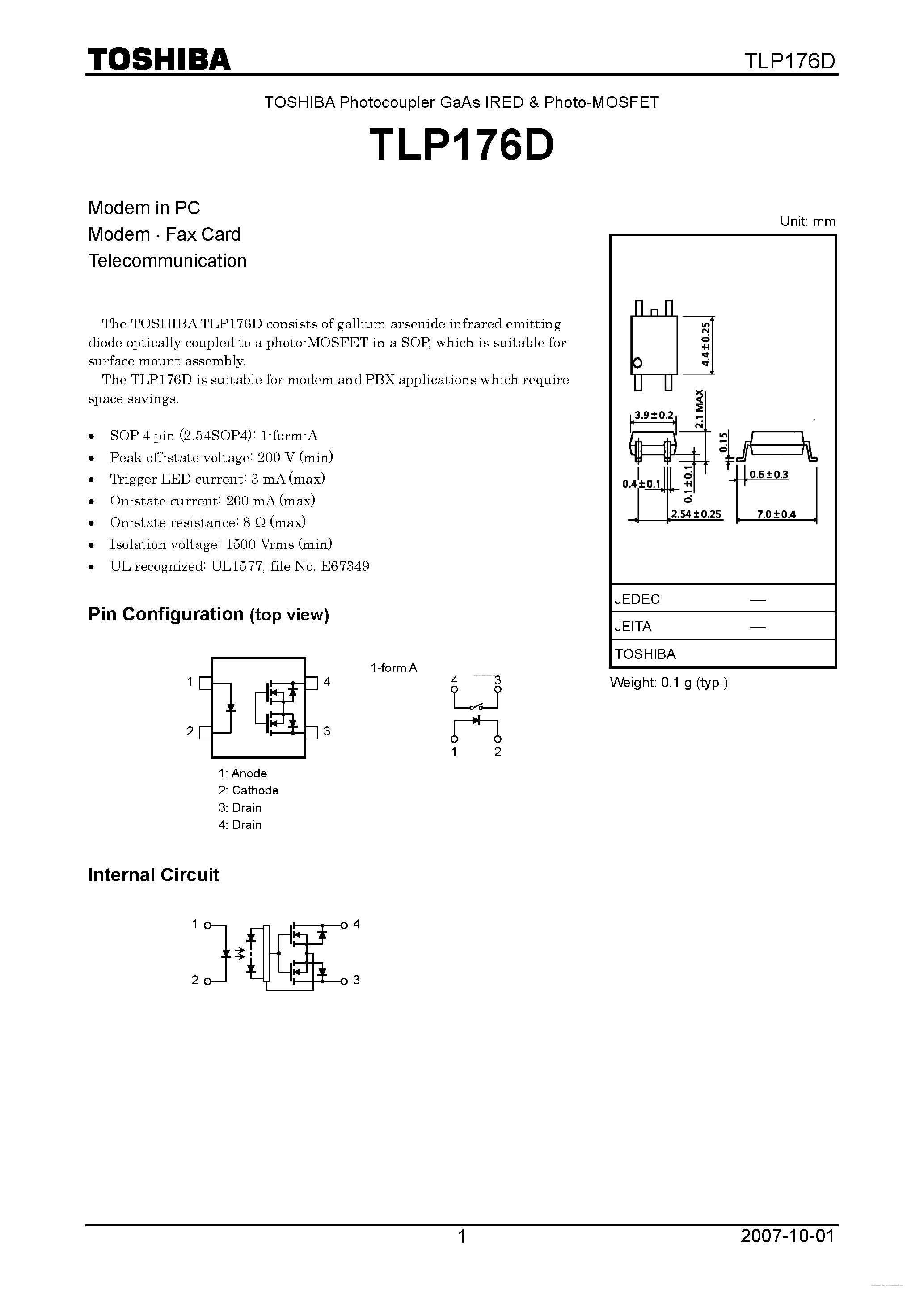 Datasheet TLP176D page 1 Datasheet TLP176D - page 1