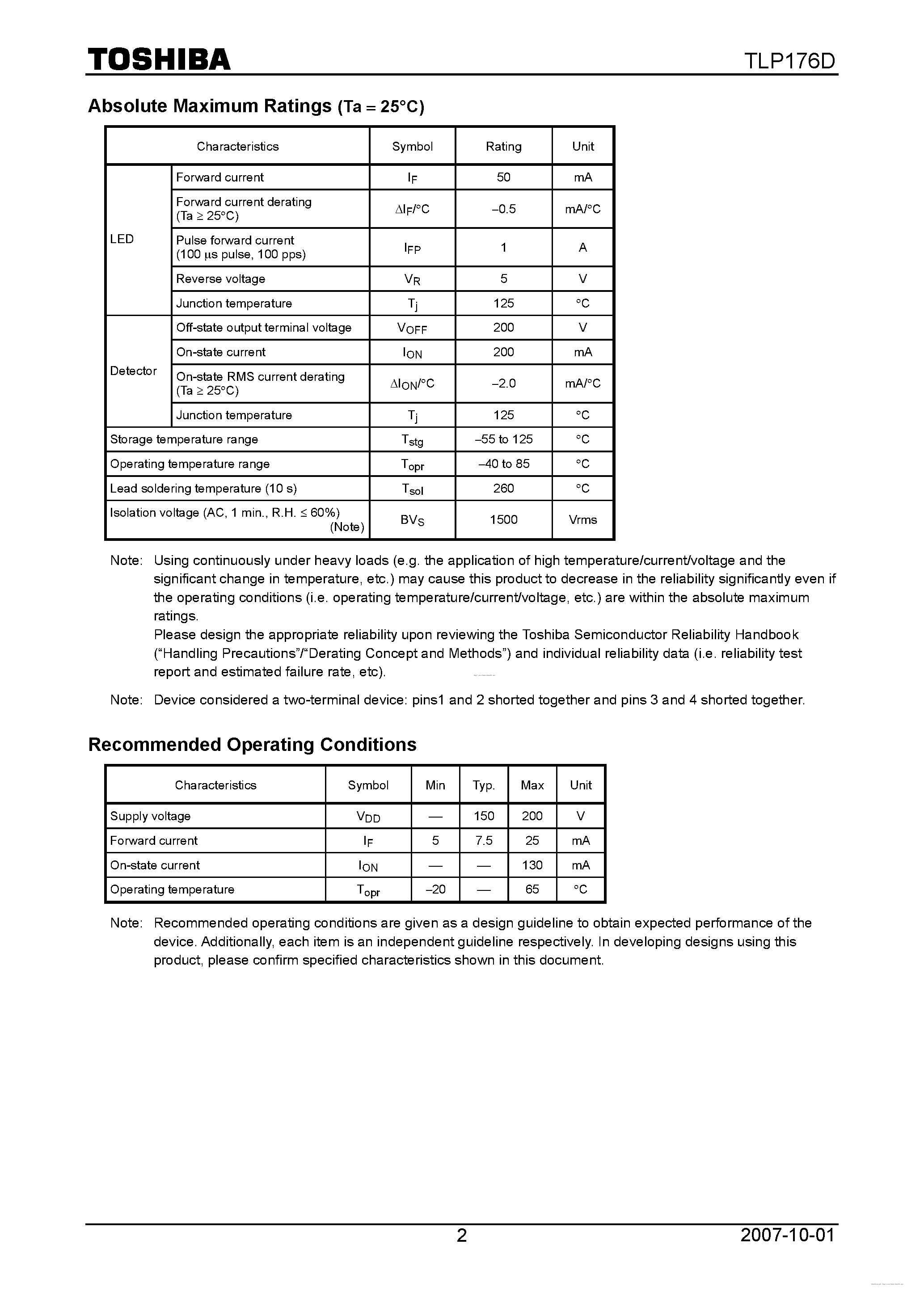Datasheet TLP176D page 2 Datasheet TLP176D - page 2