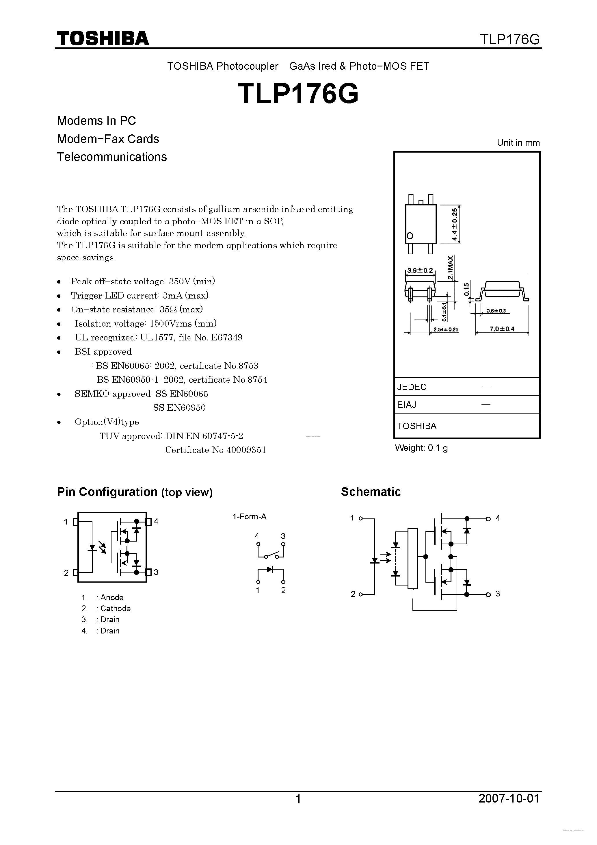Datasheet TLP176G page 1 Datasheet TLP176G - page 1