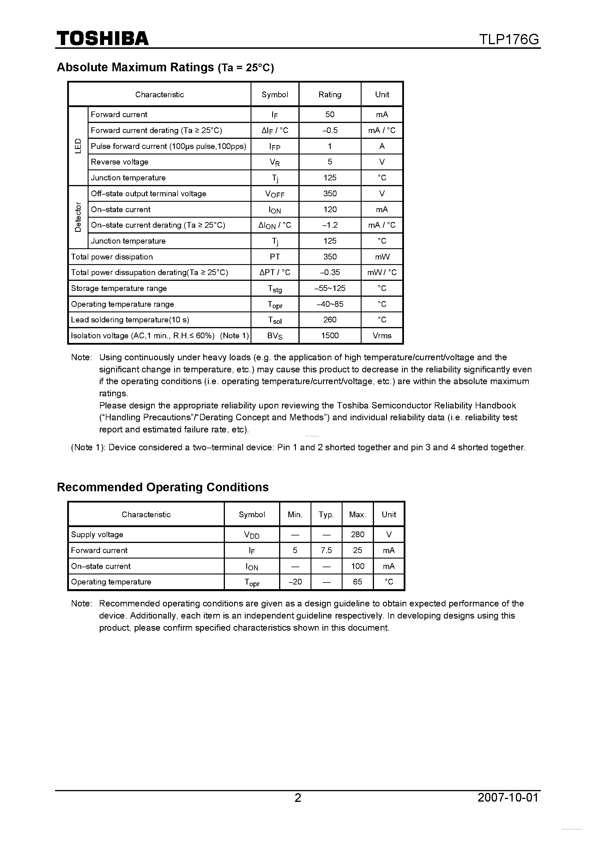 Datasheet TLP176G page 2 Datasheet TLP176G - page 2