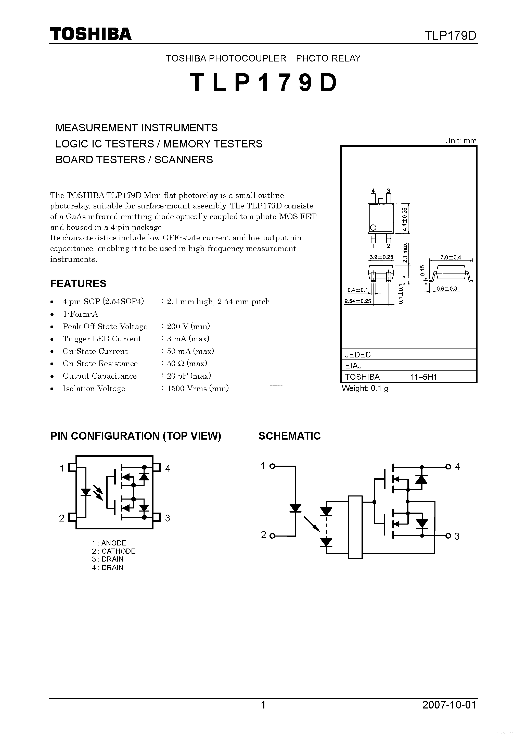 Datasheet TLP179D page 1 Datasheet TLP179D - page 1