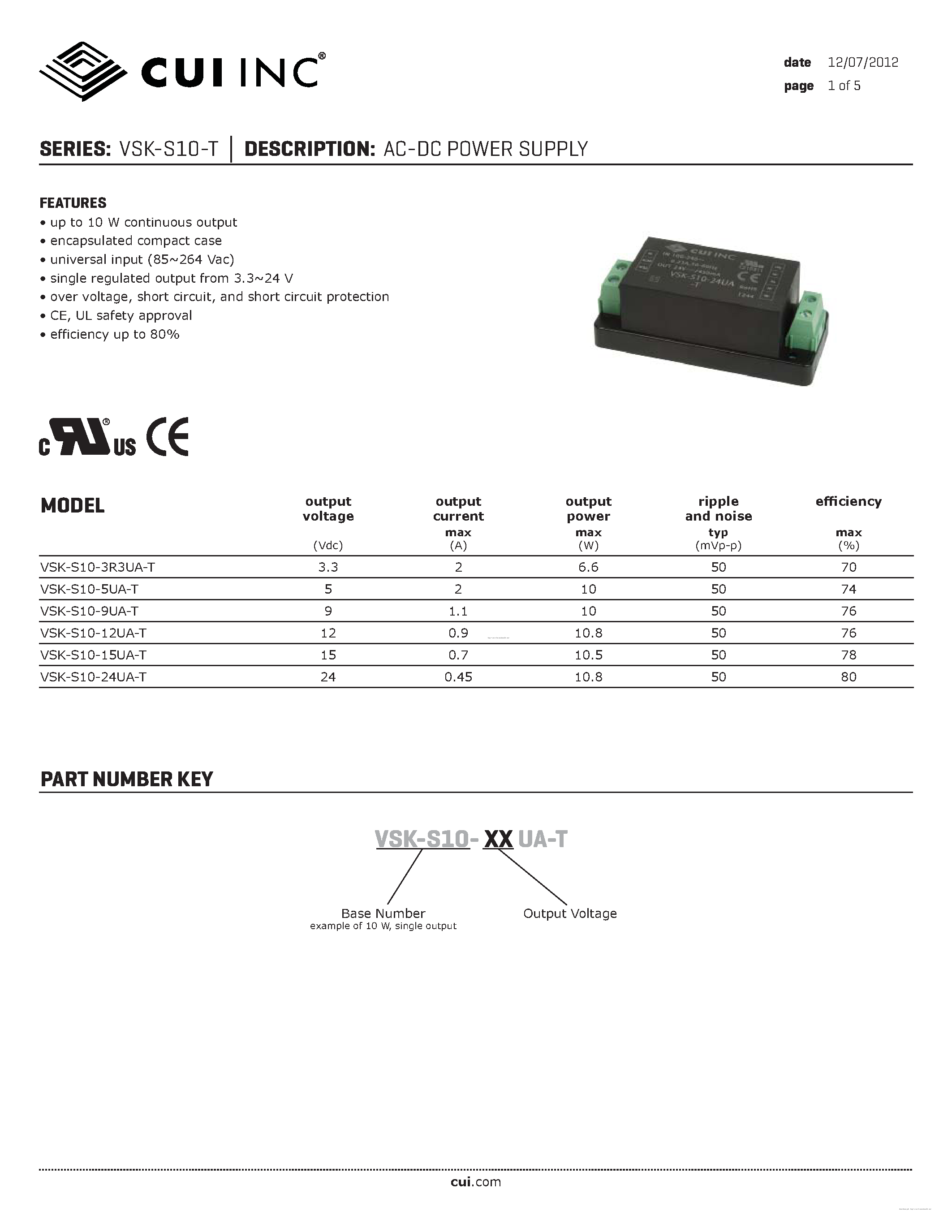Datasheet VSK-S10-12UA-T - page 1