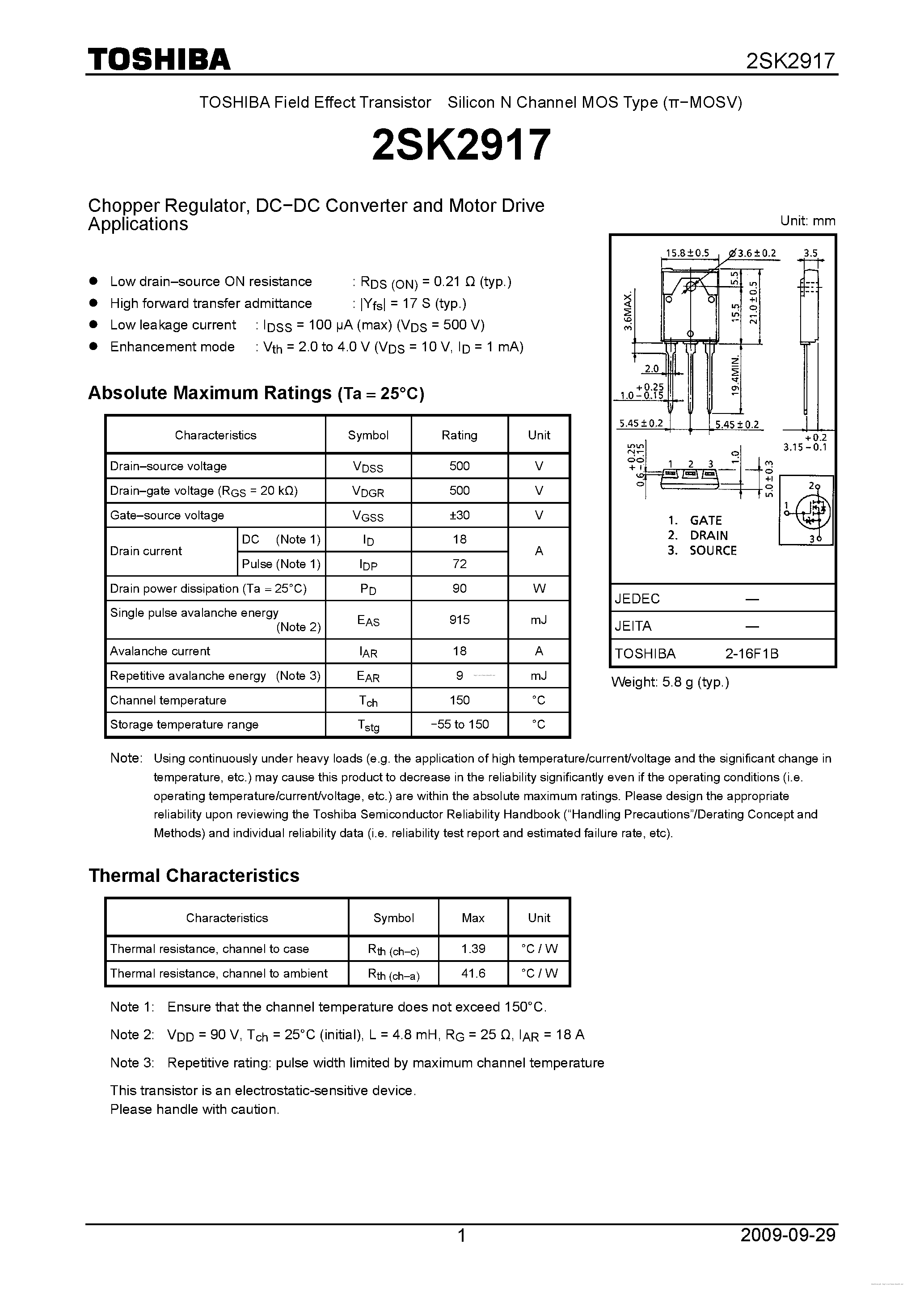 Datasheet K2917 page 1 Datasheet K2917 - page 1