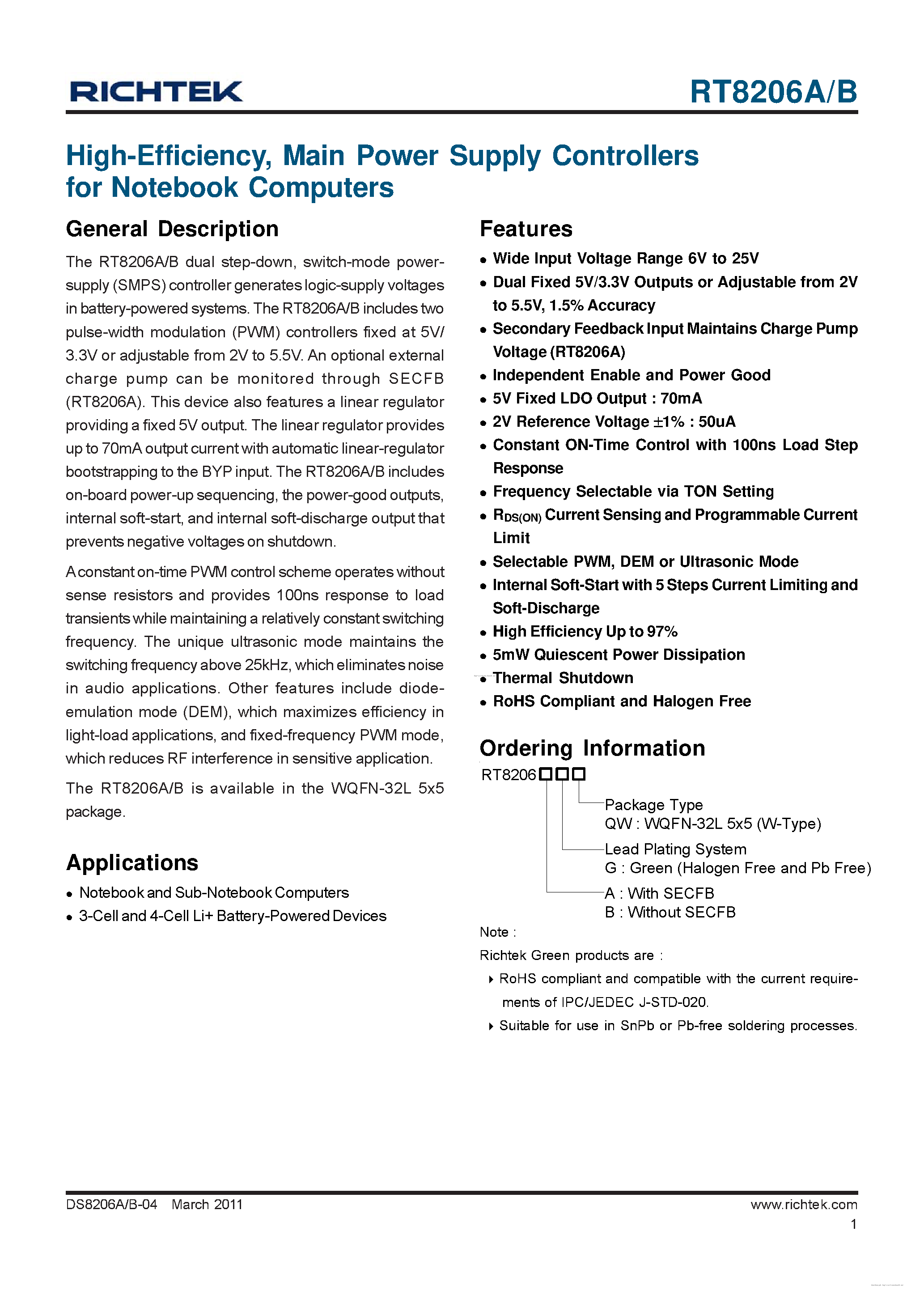Даташит RT8206A - страница 1