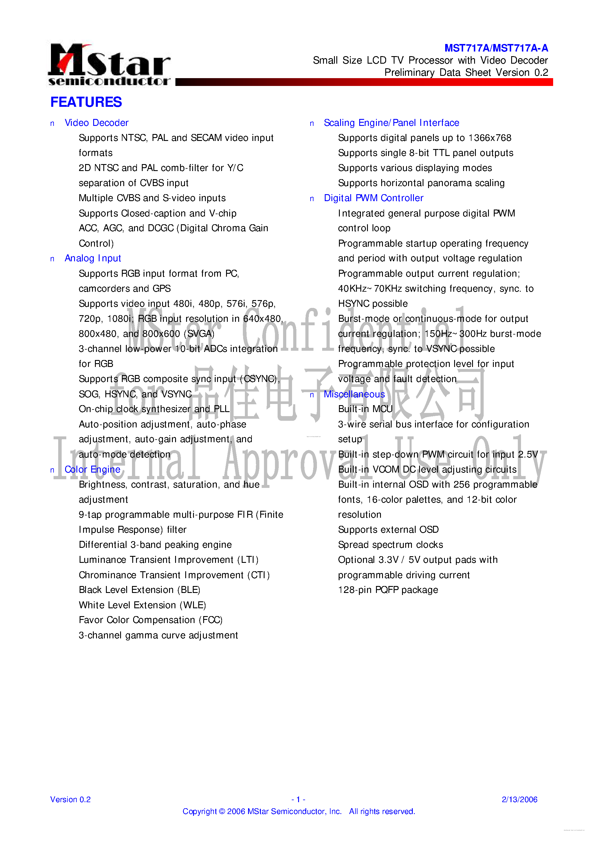 Datasheet MST717A - page 1