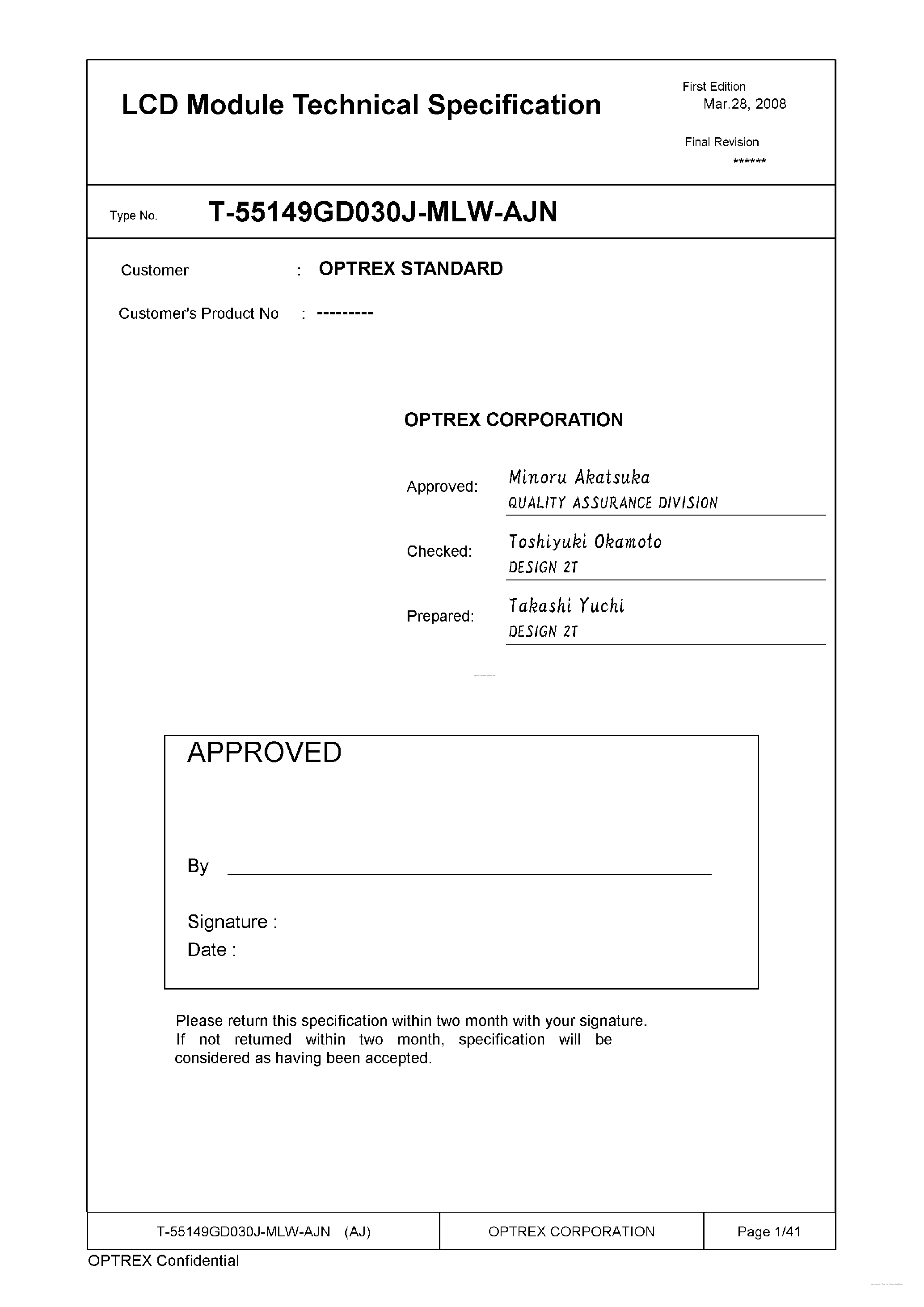 Datasheet T-55149GD030J-MLW-AJN page 1 Datasheet T-55149GD030J-MLW-AJN - page 1