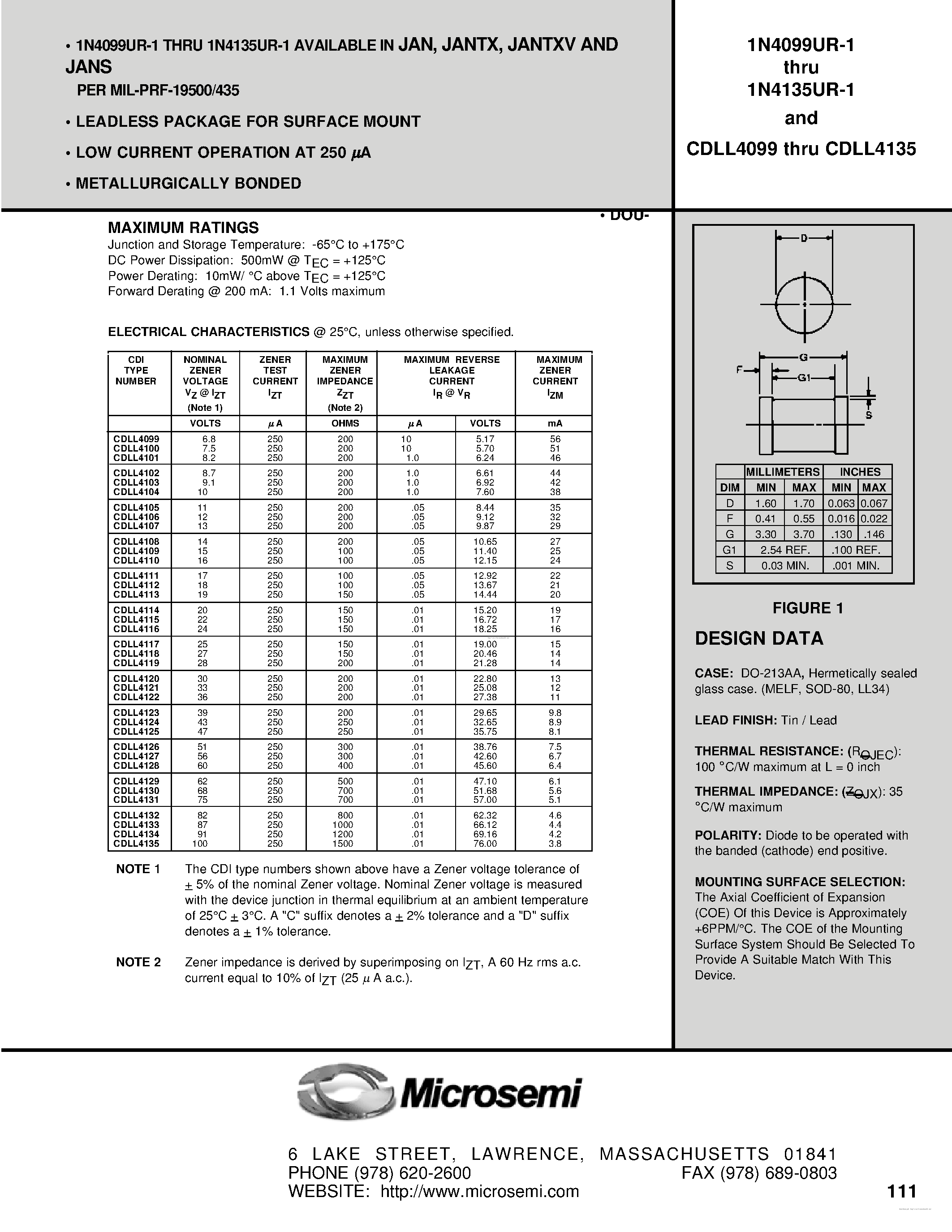Datasheet JANS1N4106UR-1 page 1 Datasheet JANS1N4106UR-1 - page 1