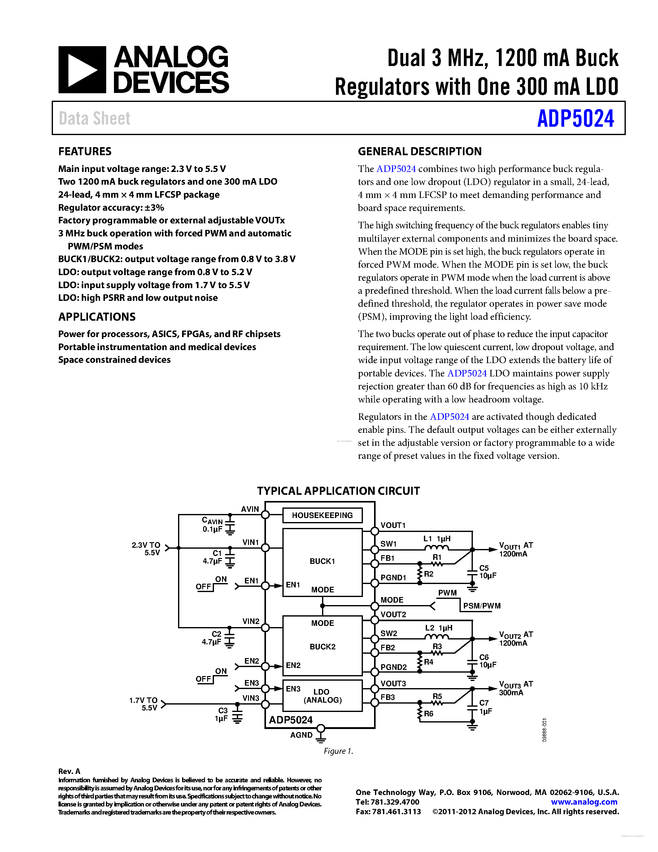 Даташит на микросхему ADP5024 страница 1 Даташит ADP5024 - страница 1