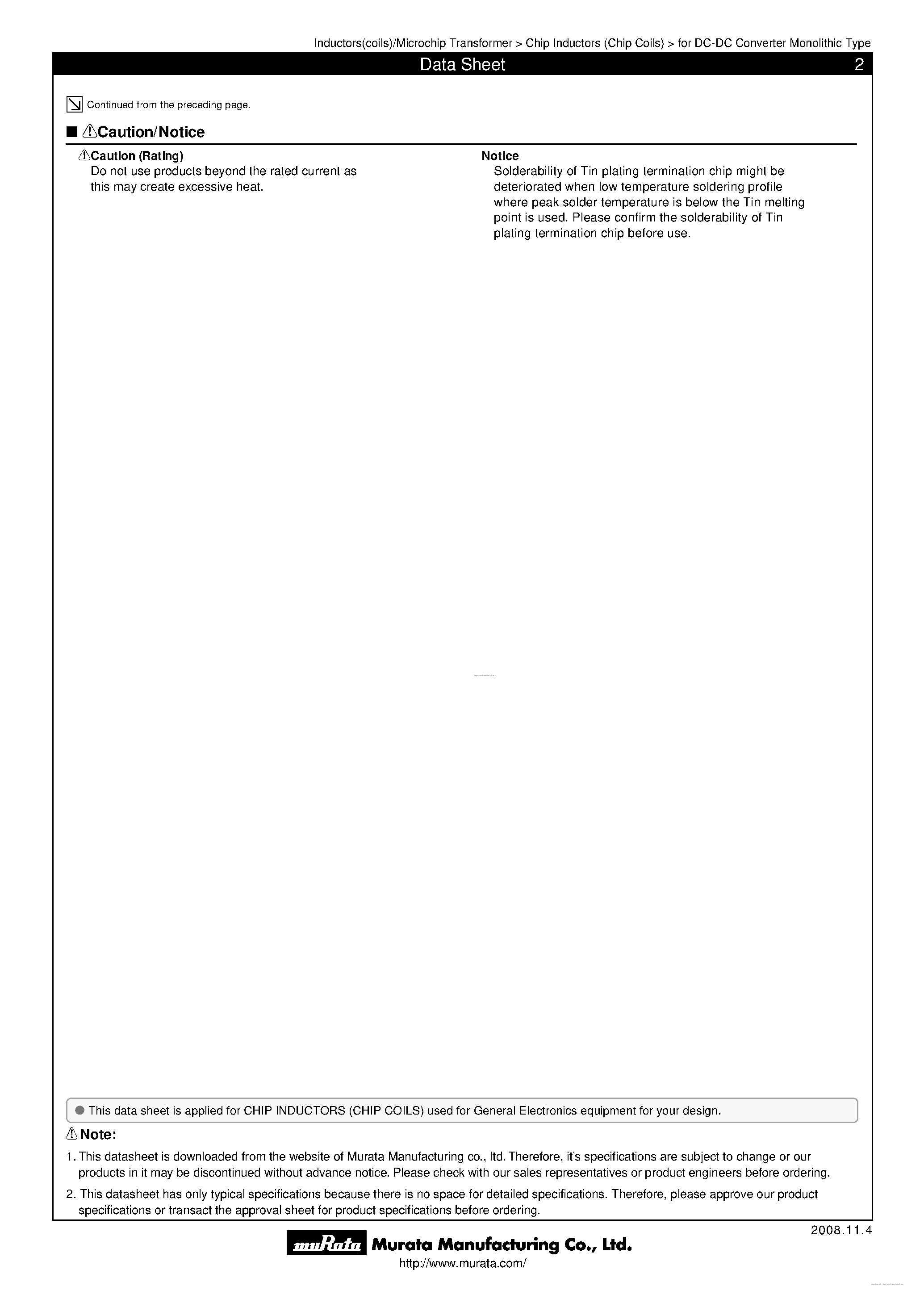 Datasheet LQM2MPN1R0NG0x - Chip Coils I page 2