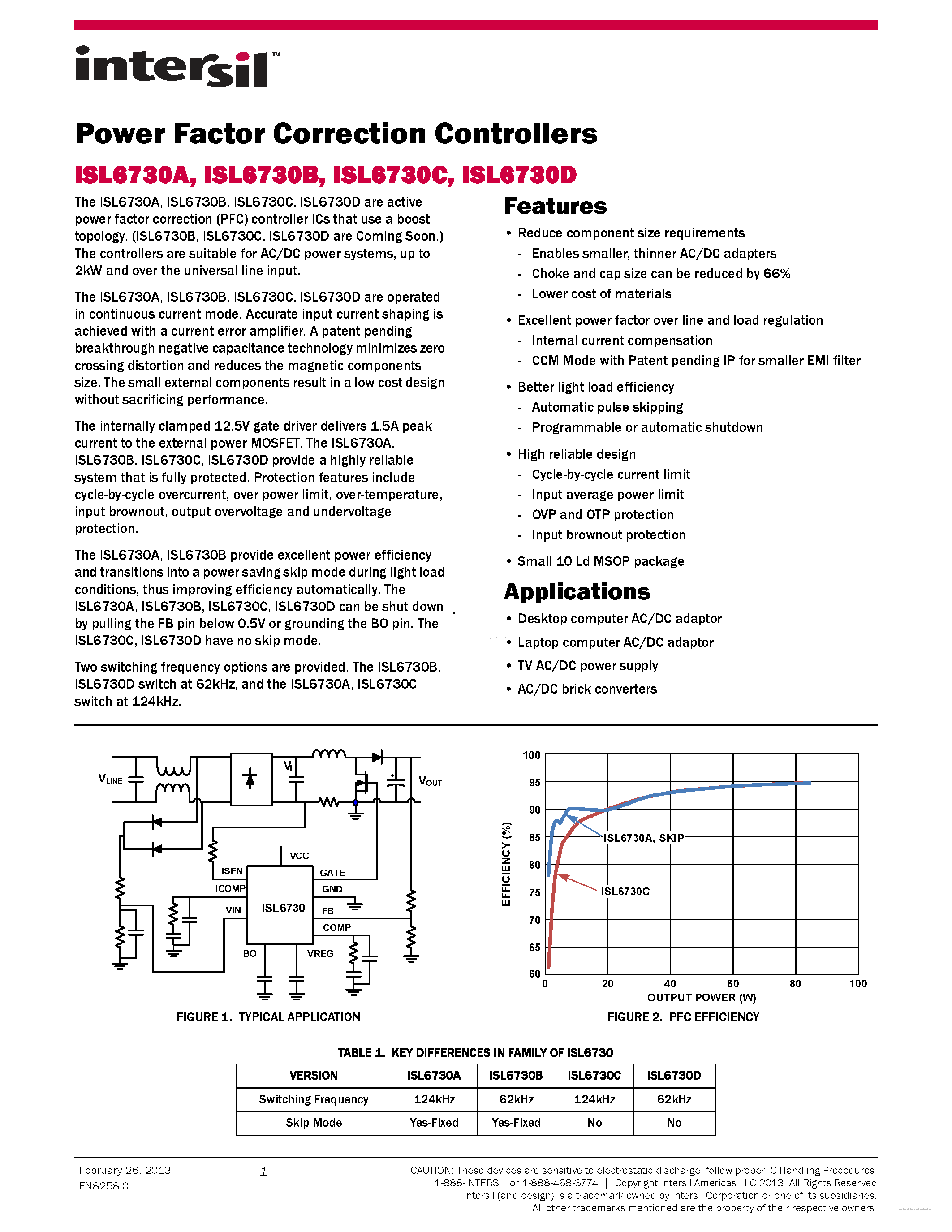 Datasheet ISL6730A page 1 Datasheet ISL6730A - page 1