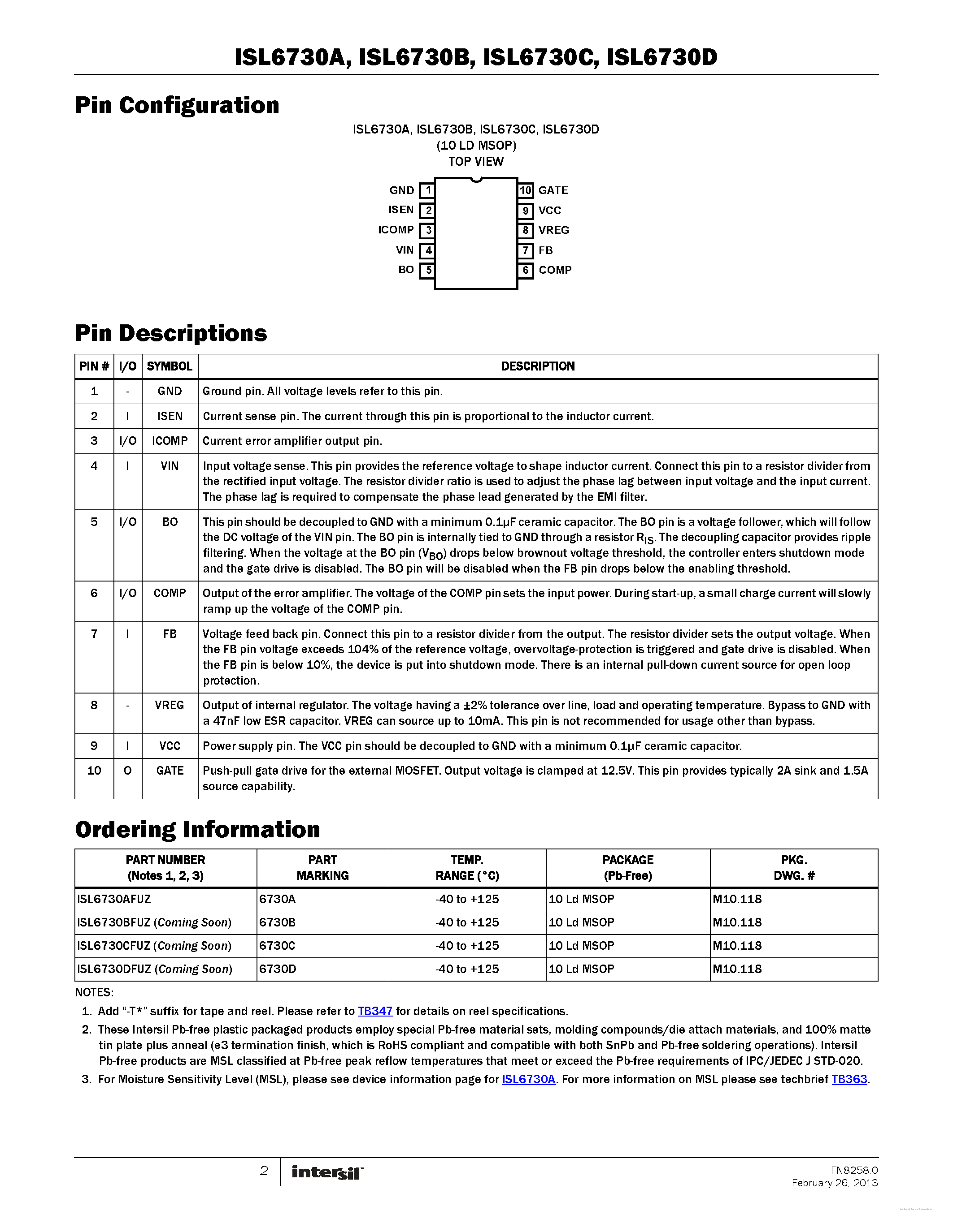Datasheet ISL6730A page 2 Datasheet ISL6730A - page 2