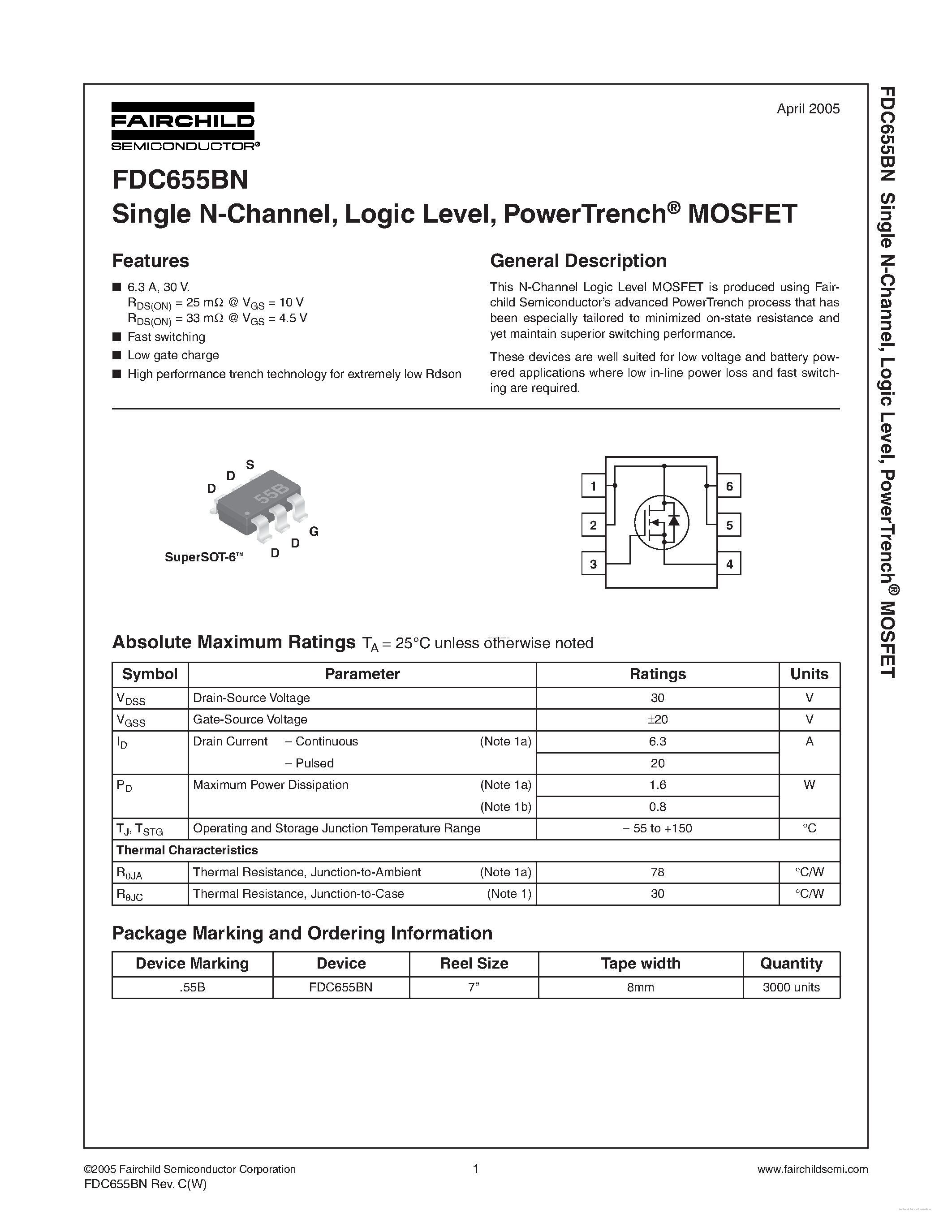 Datasheet FDC655BN page 1 Datasheet FDC655BN - page 1