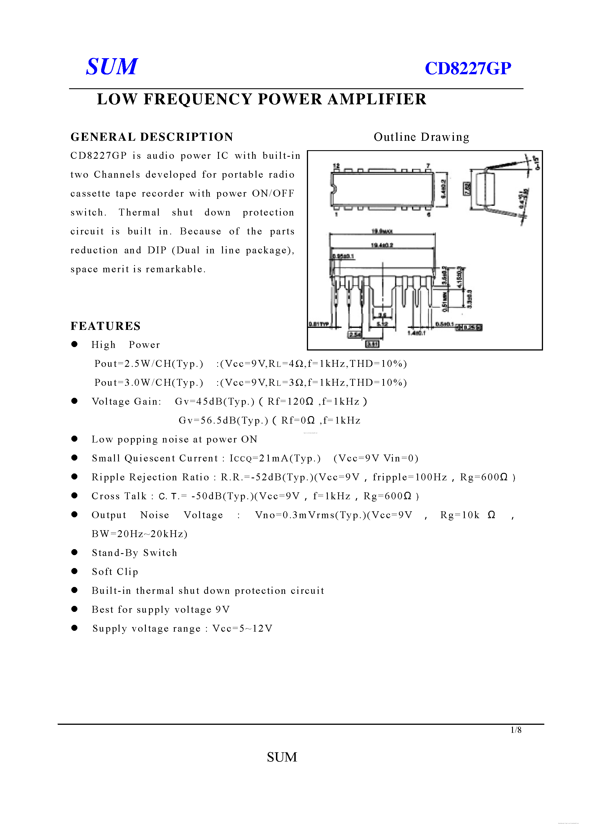 Даташит на микросхему CD8227GP страница 1 Даташит CD8227GP - страница 1