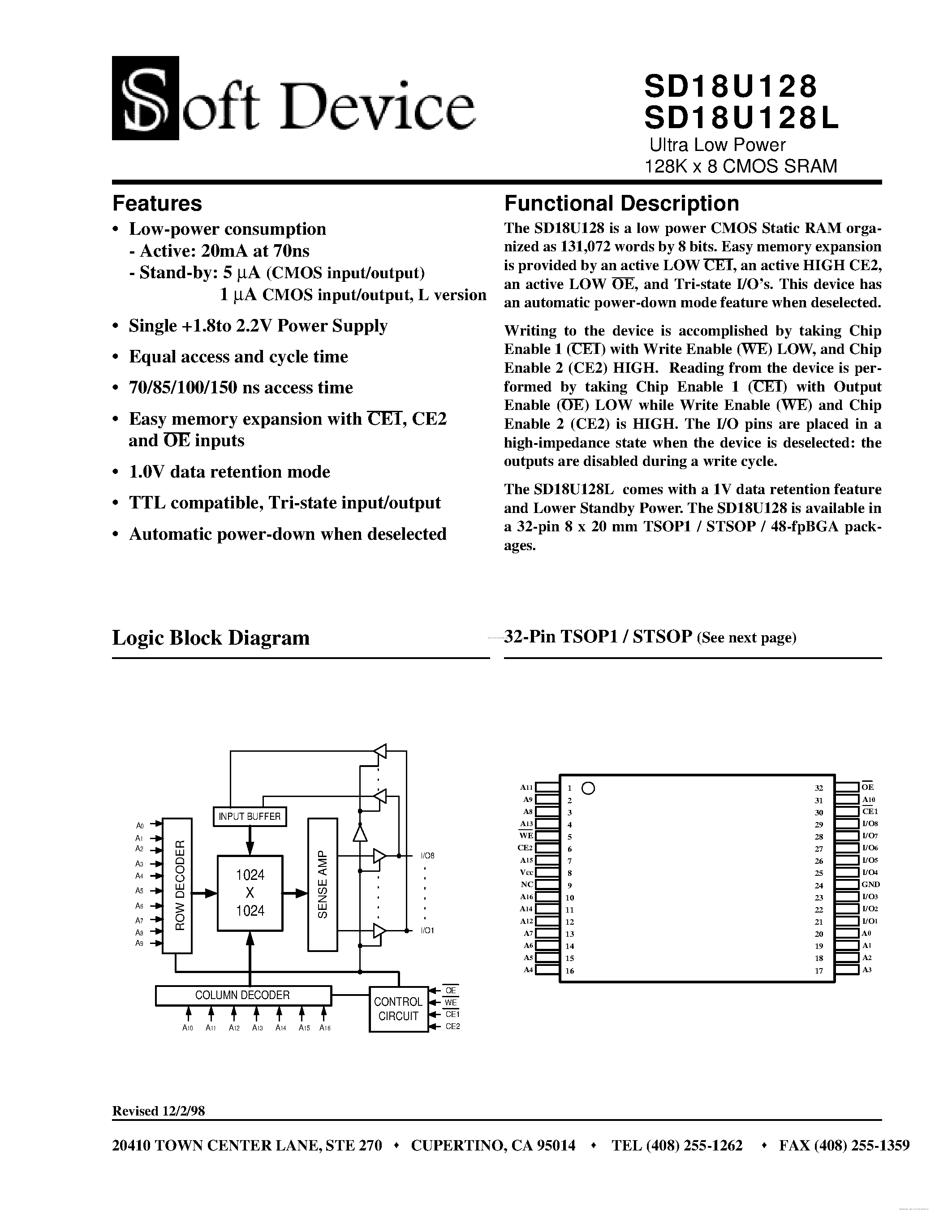 Datasheet SD18U128 - page 1