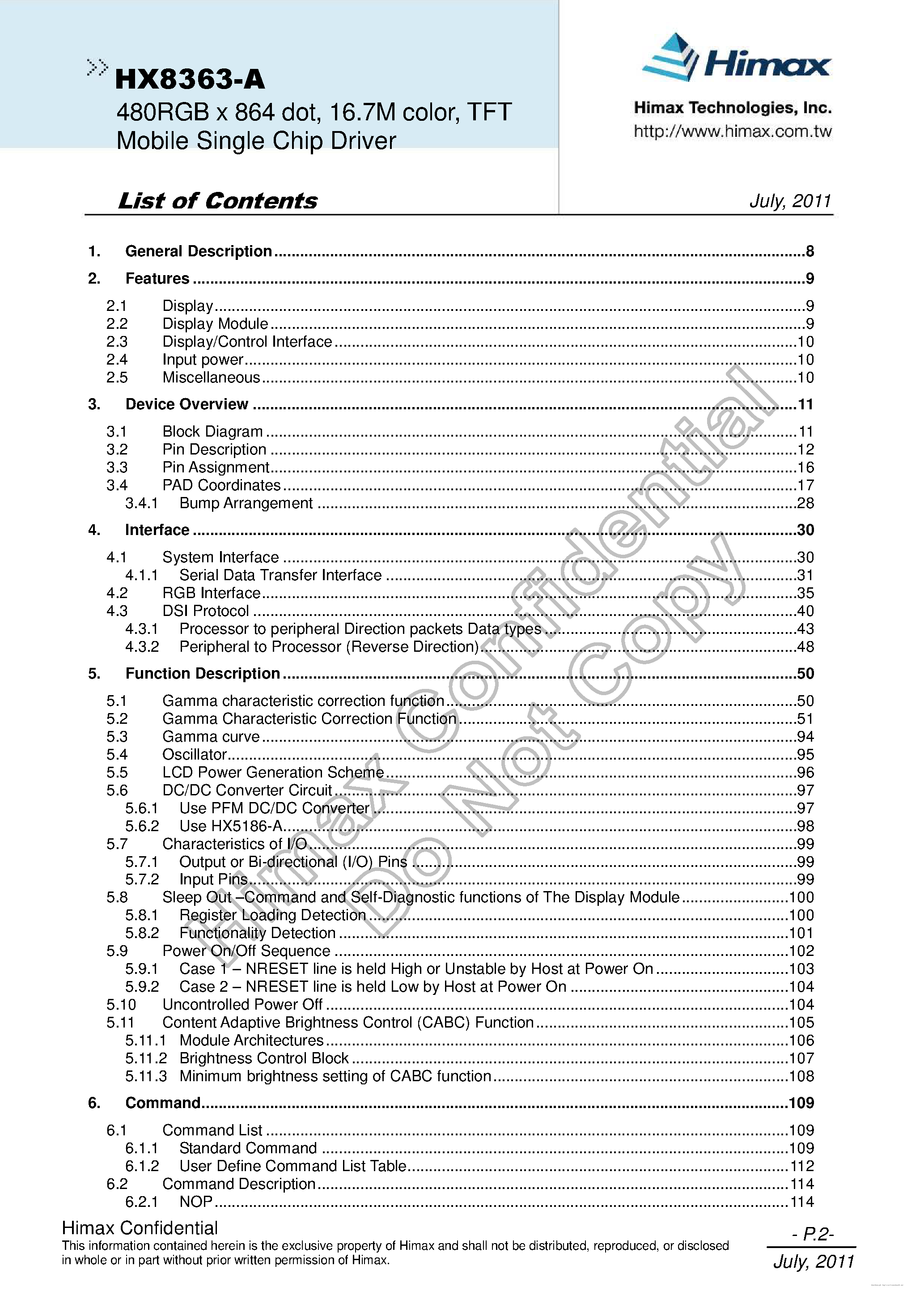 Datasheet HX8363-A - page 2