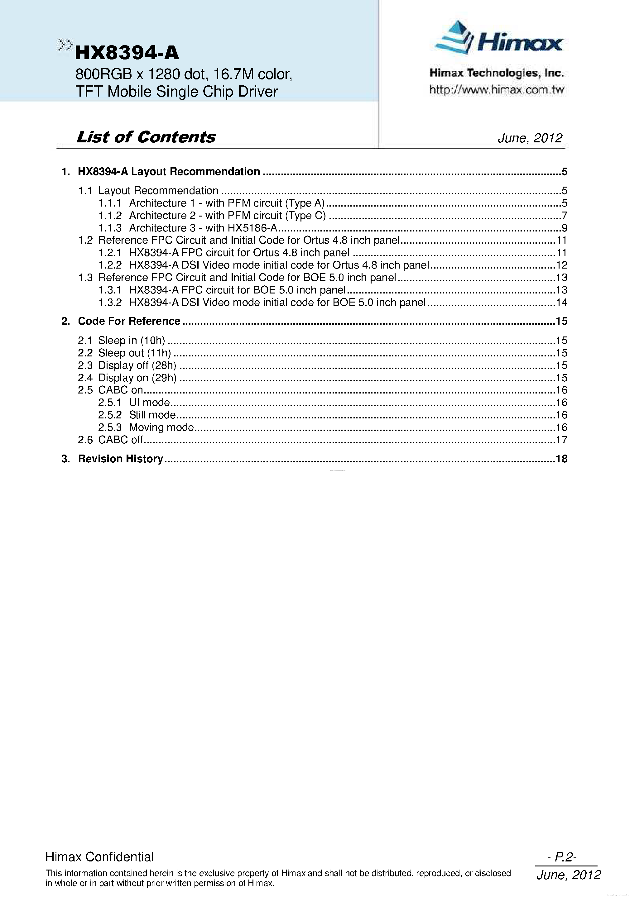 Datasheet HX8394-A - page 2