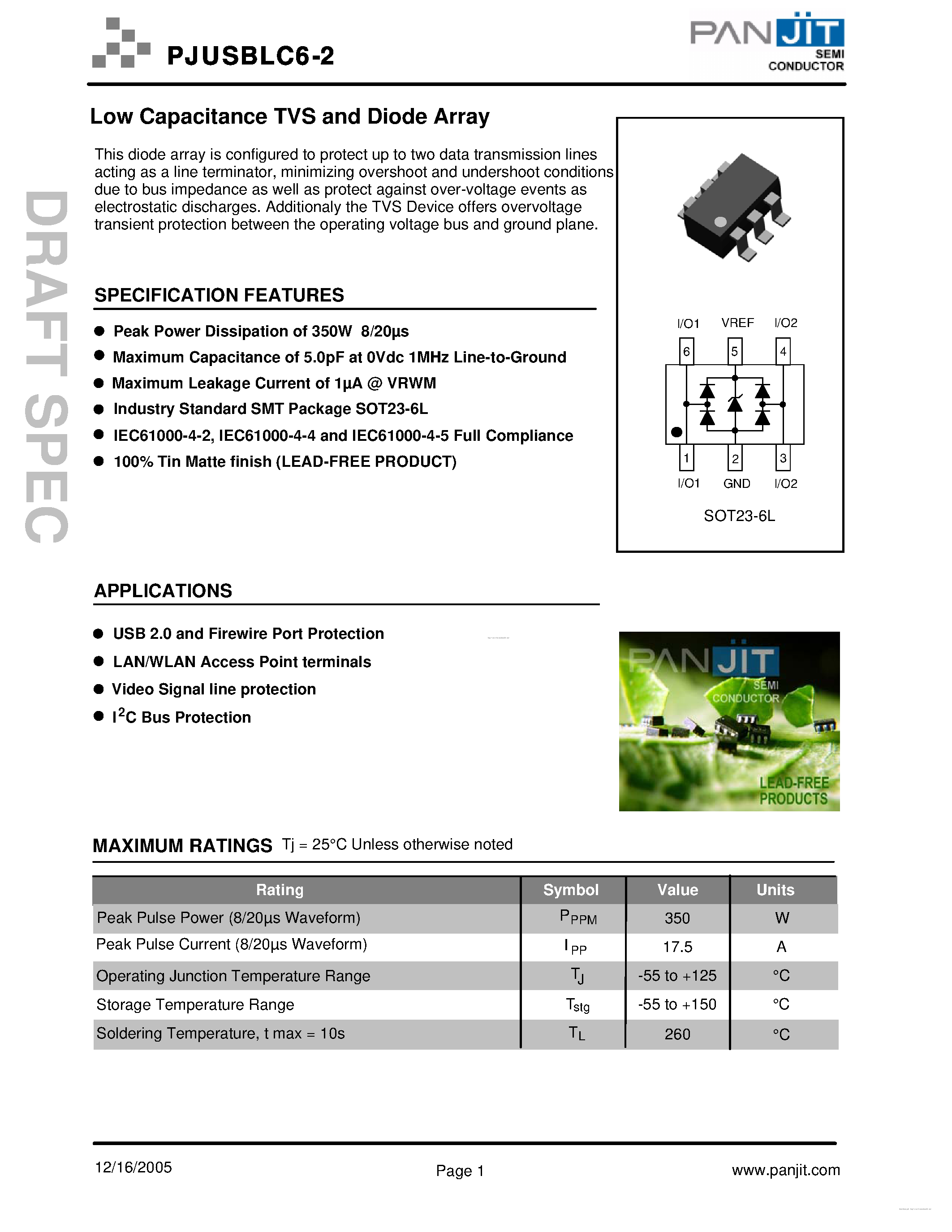 Datasheet PJUSBLC6-2 - page 1