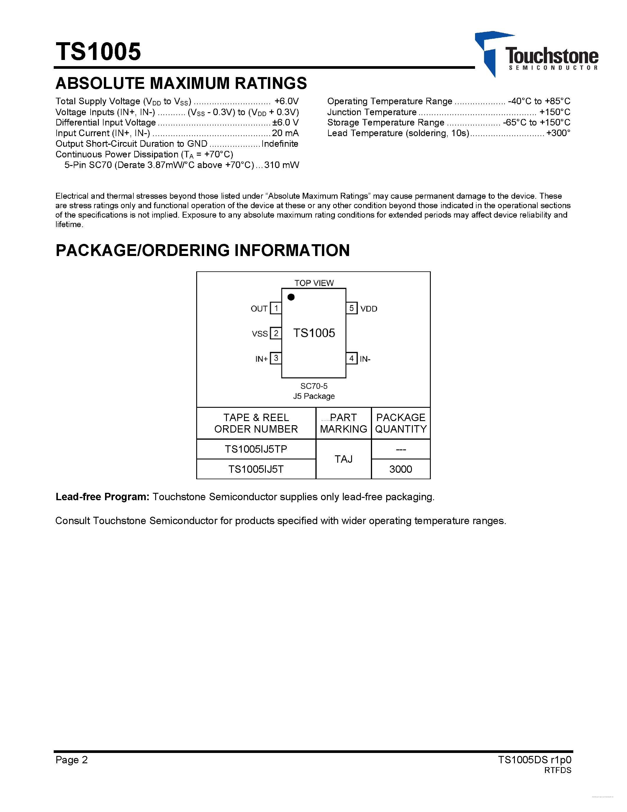 Datasheet TS1005 - page 2